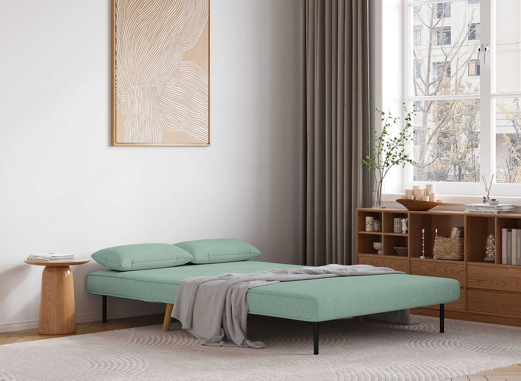 Sofá cama TONKA de 2 plazas en tela verde claro