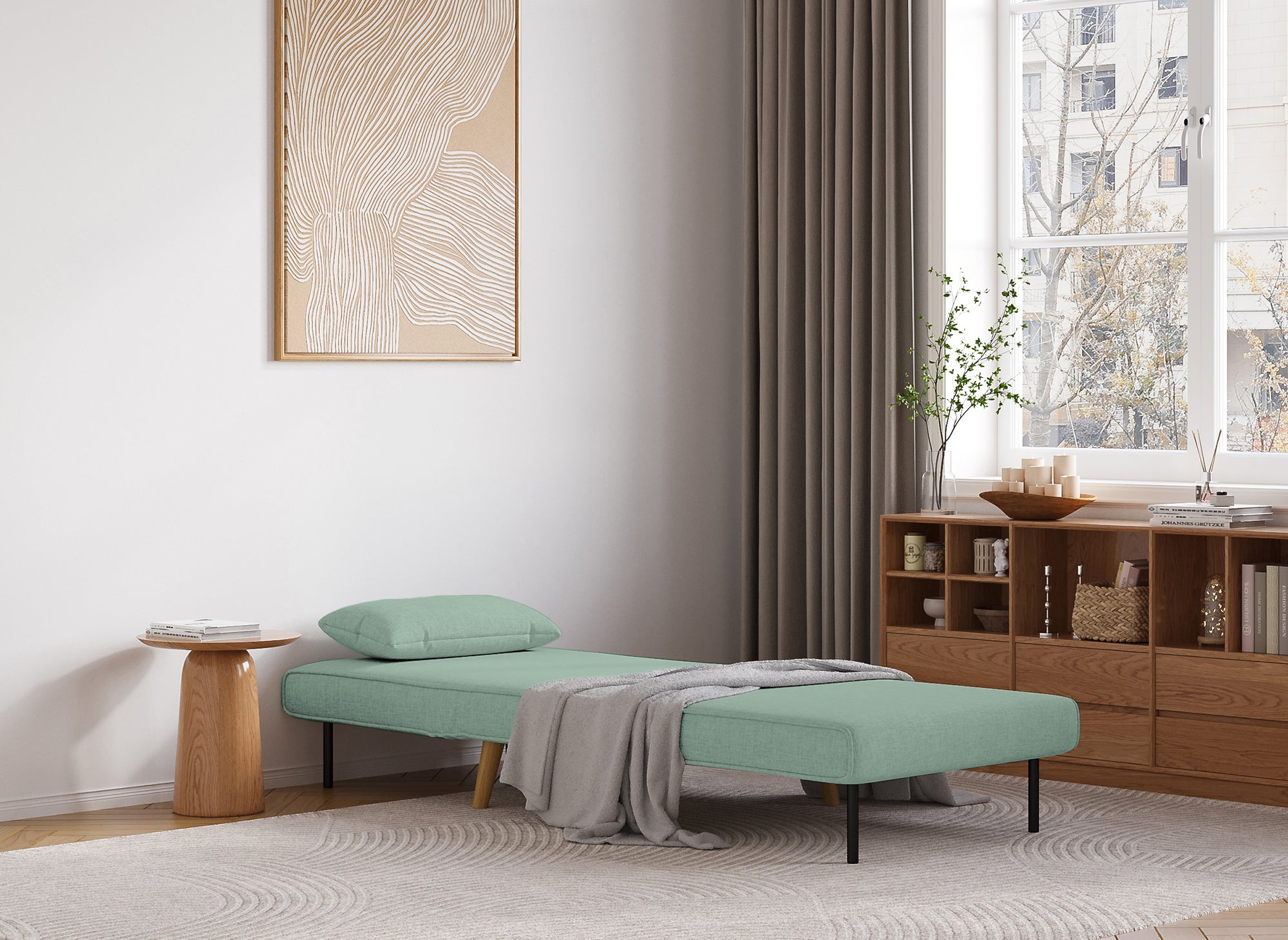 Sillón convertible TONKA en tela verde agua