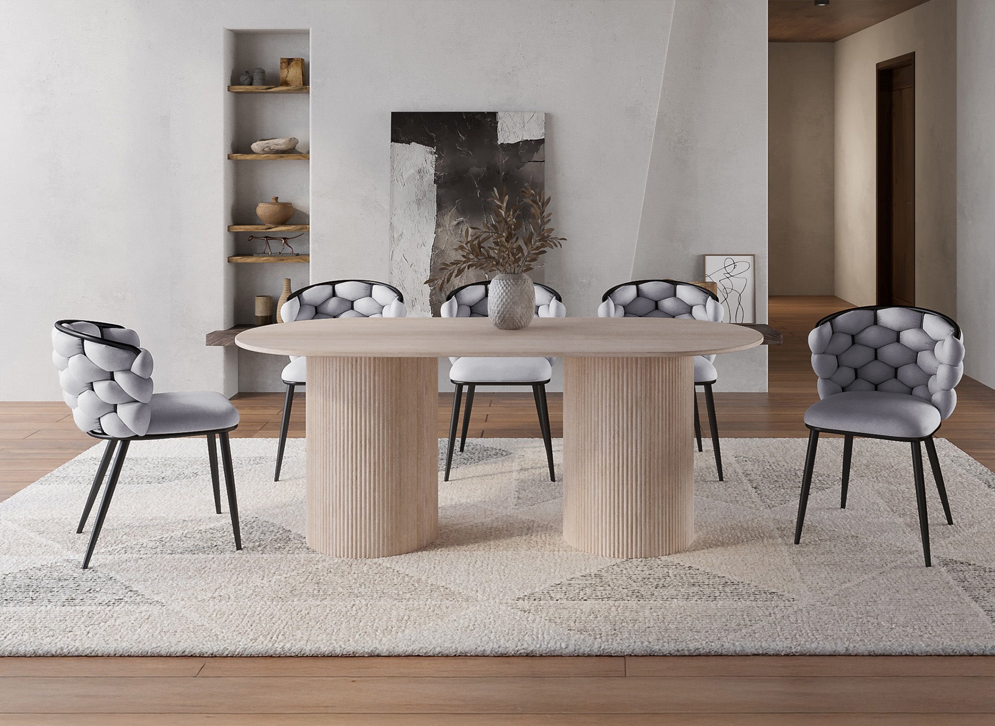 Juego de 2 sillas CECILE en terciopelo gris con patas de metal negro