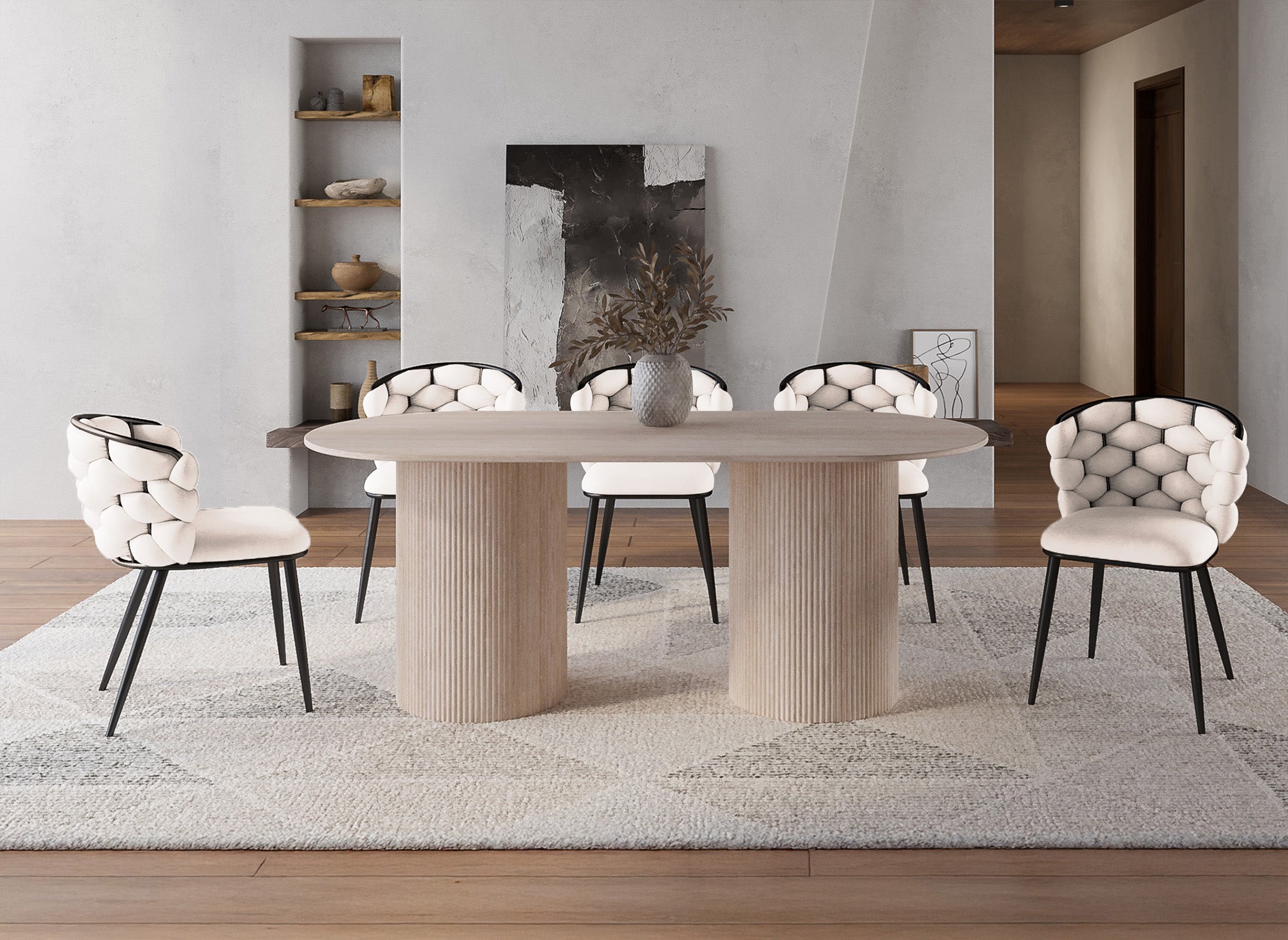 Juego de 2 sillas de terciopelo beige con patas de metal negro, CECILE