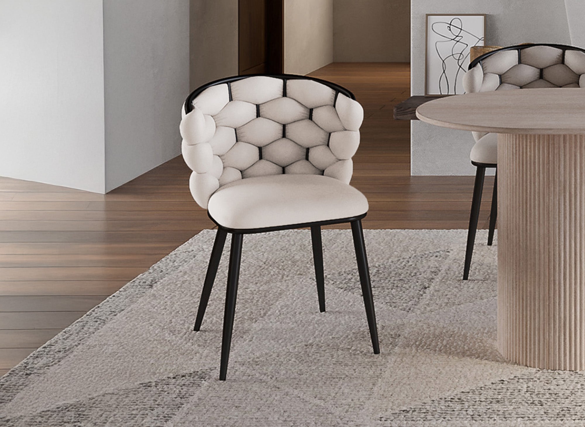 Juego de 2 sillas de terciopelo beige con patas de metal negro, CECILE