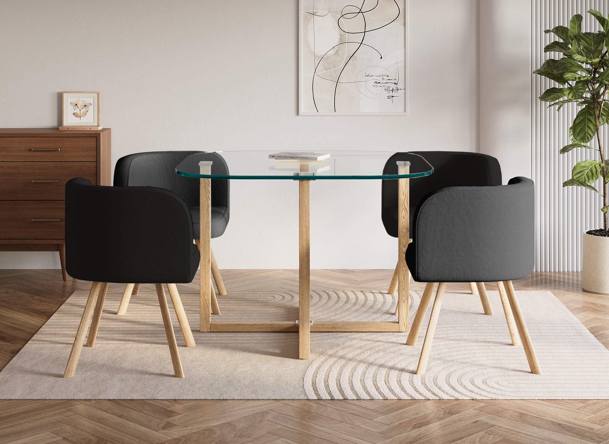 Juego de mesa y 4 sillas apilables FLEN negras