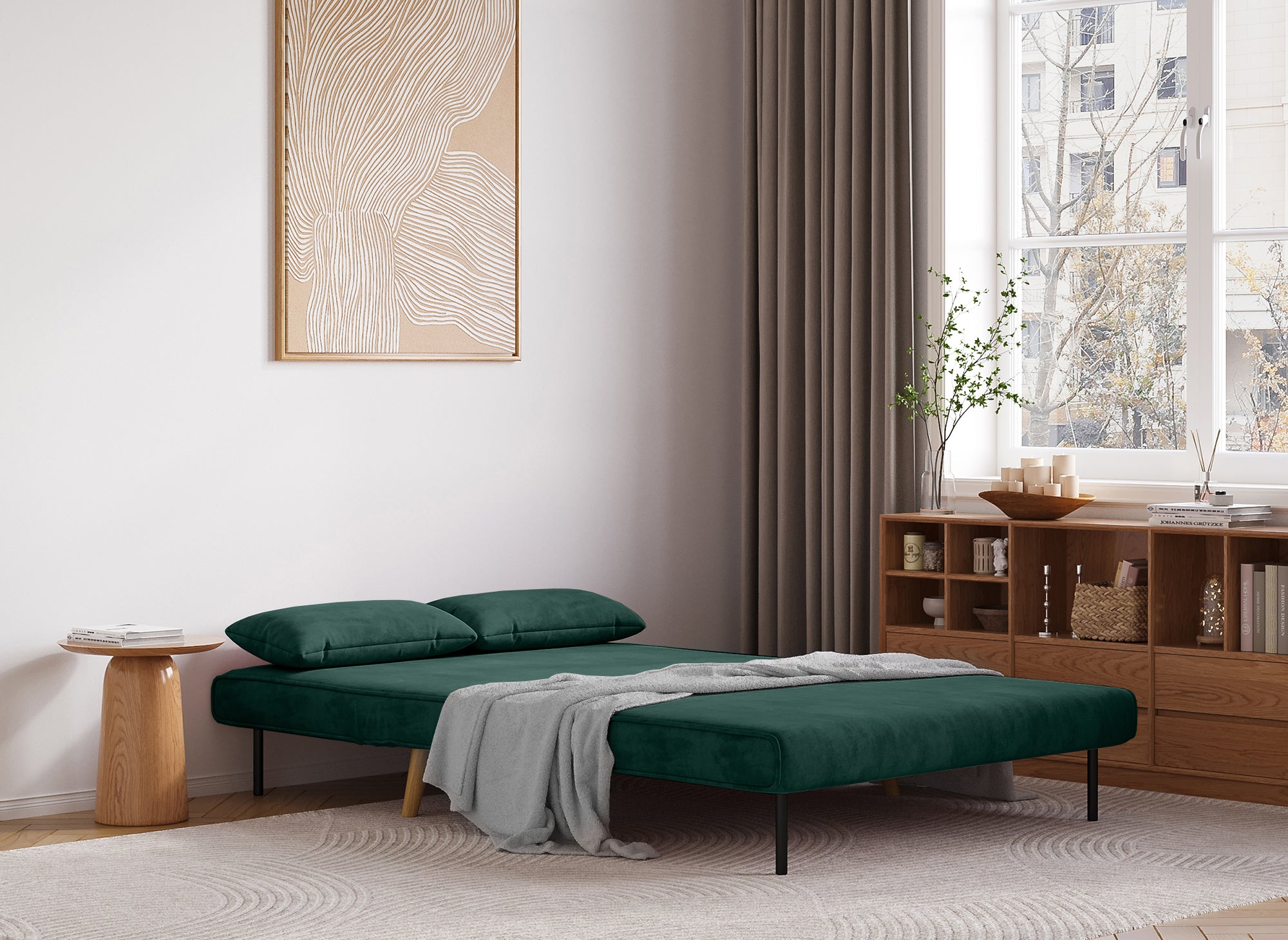 Sofá cama TONKA de 2 plazas en terciopelo verde