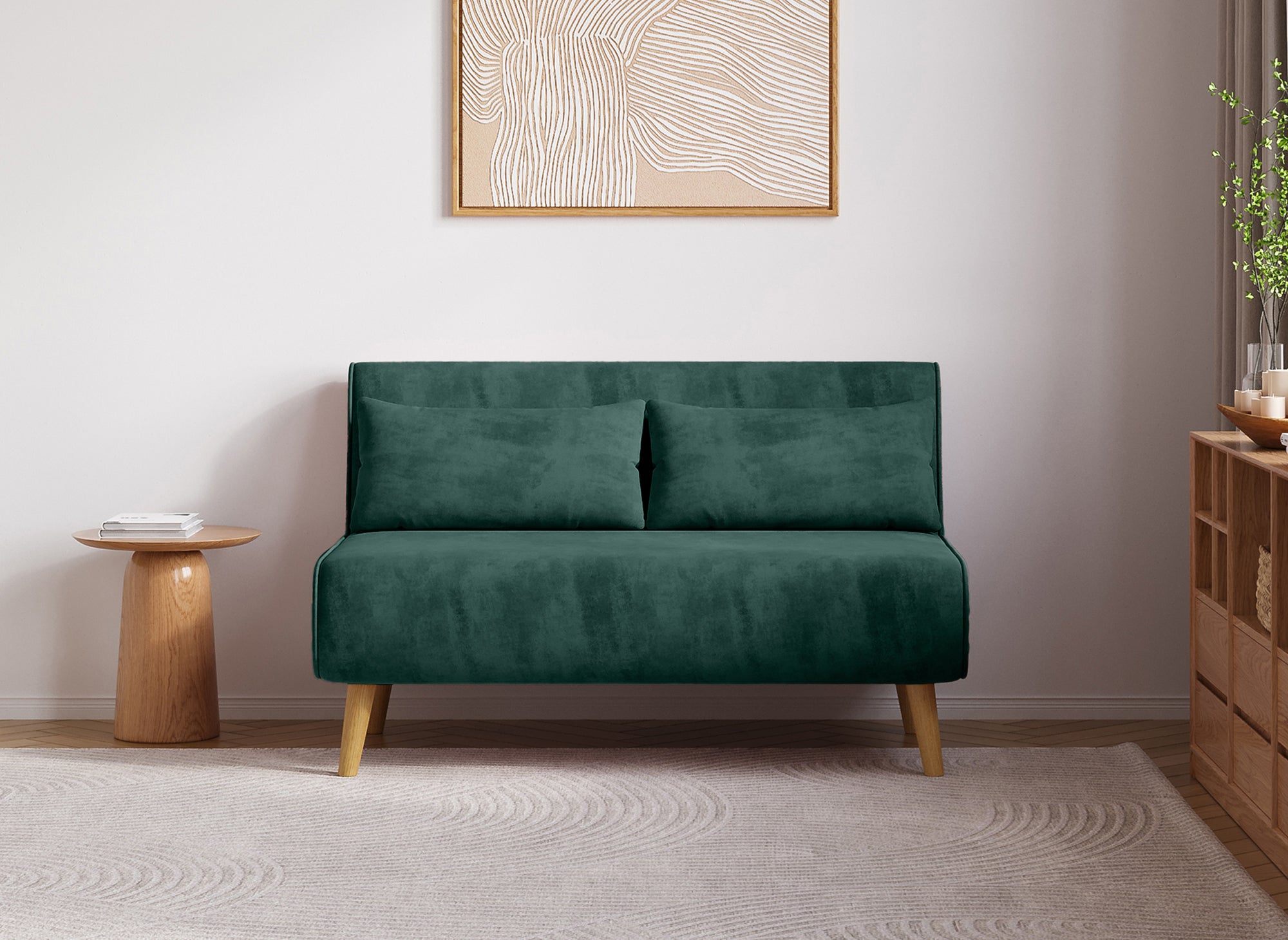 Sofá cama TONKA de 2 plazas en terciopelo verde