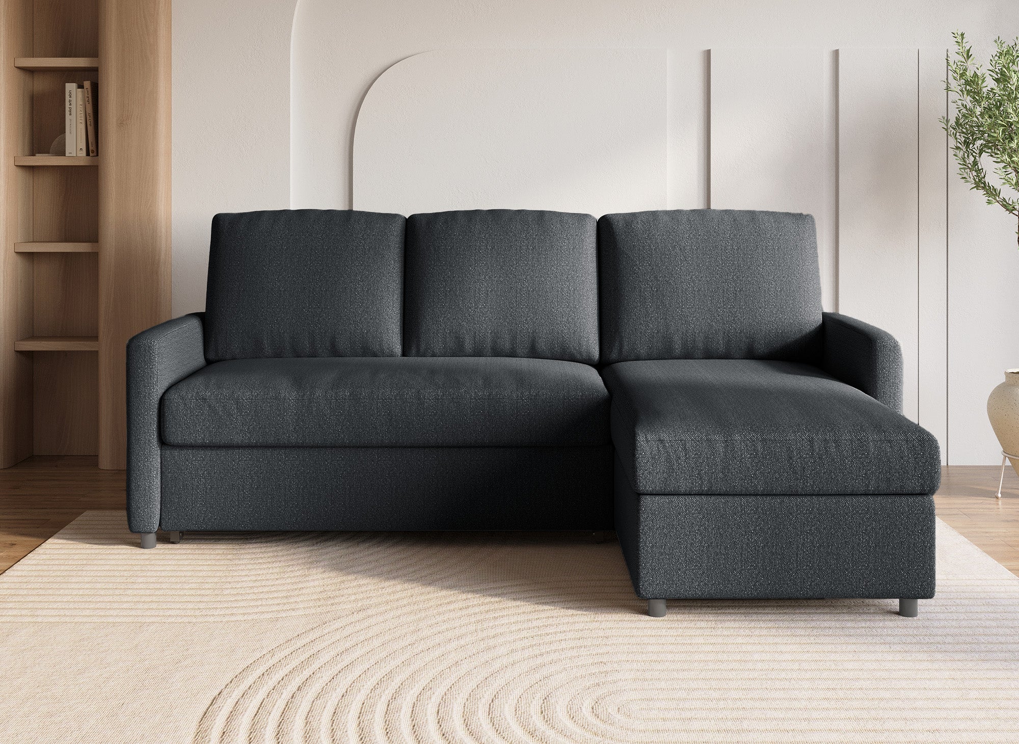 Sofá cama esquinero reversible ADAM con compartimento de almacenamiento en tela gris antracita