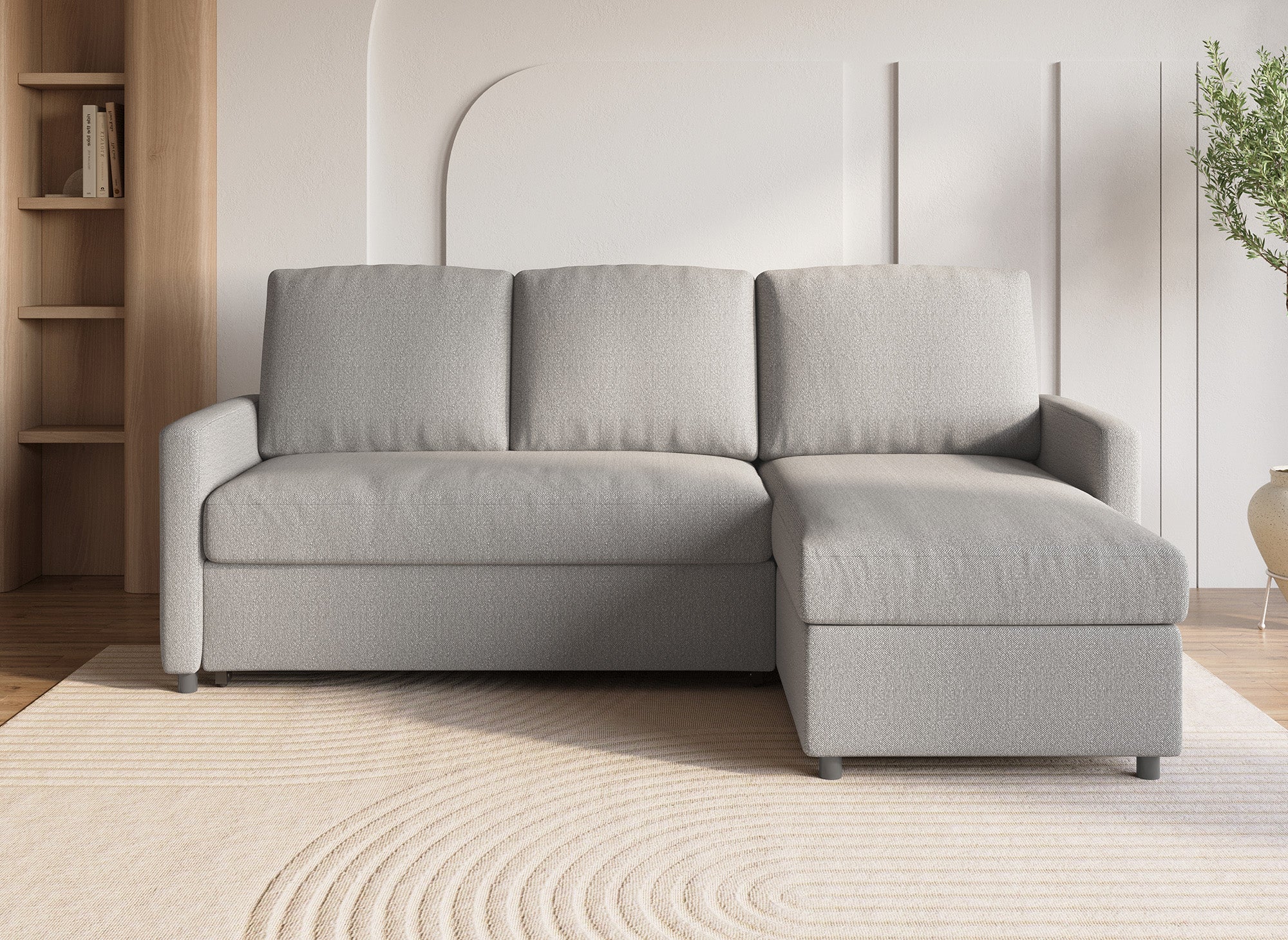 Sofá cama esquinero reversible ADAM con compartimento de almacenamiento en tela gris