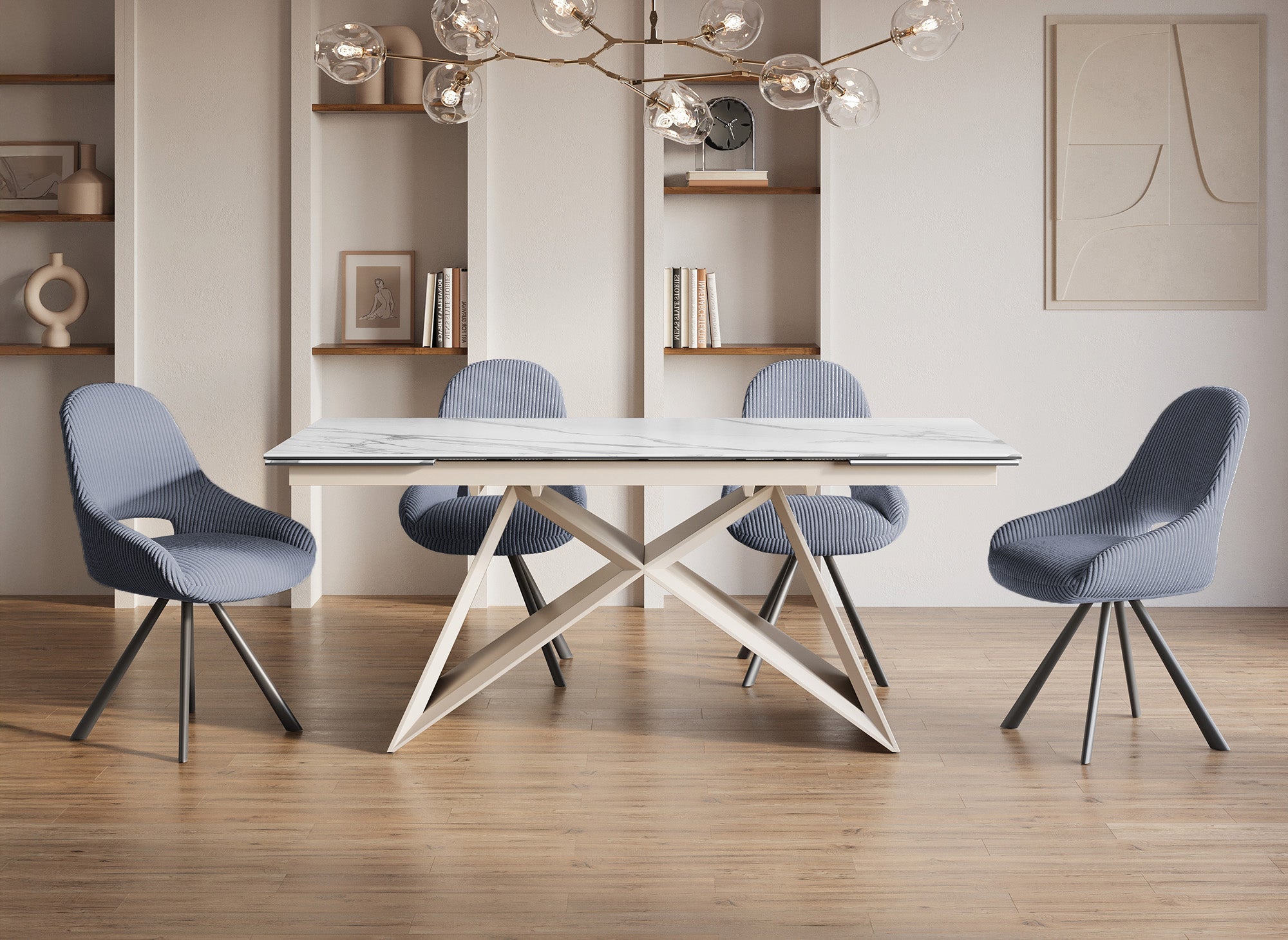 Juego de 2 sillas de diseño SYRA en pana gris.