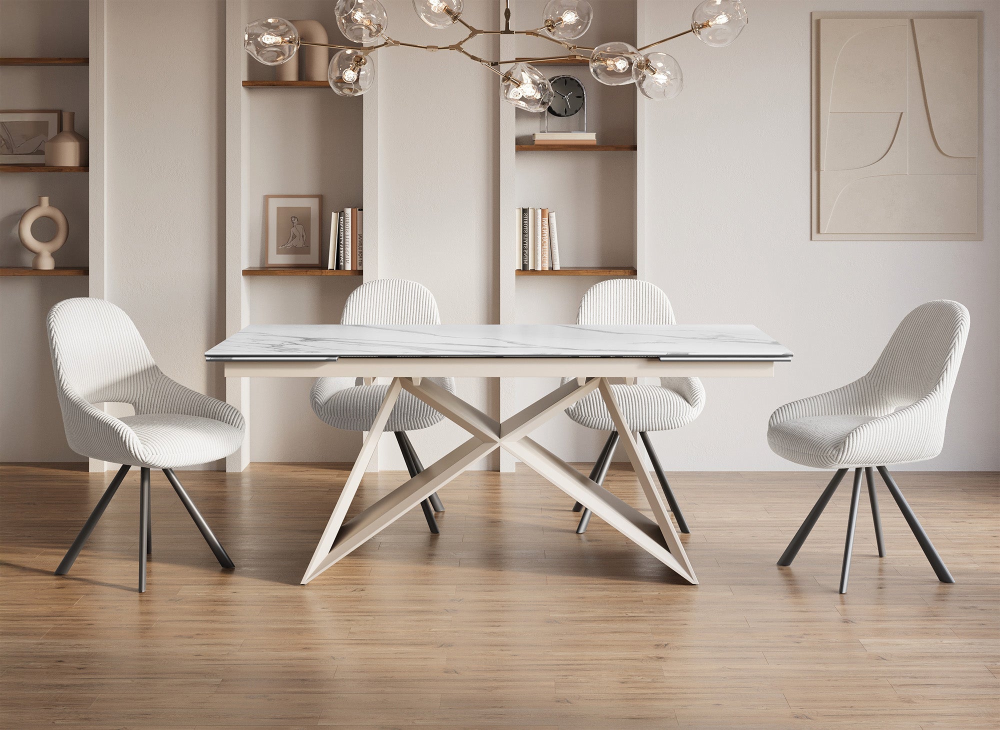 Juego de 2 sillas de diseño SYRA en pana color crudo