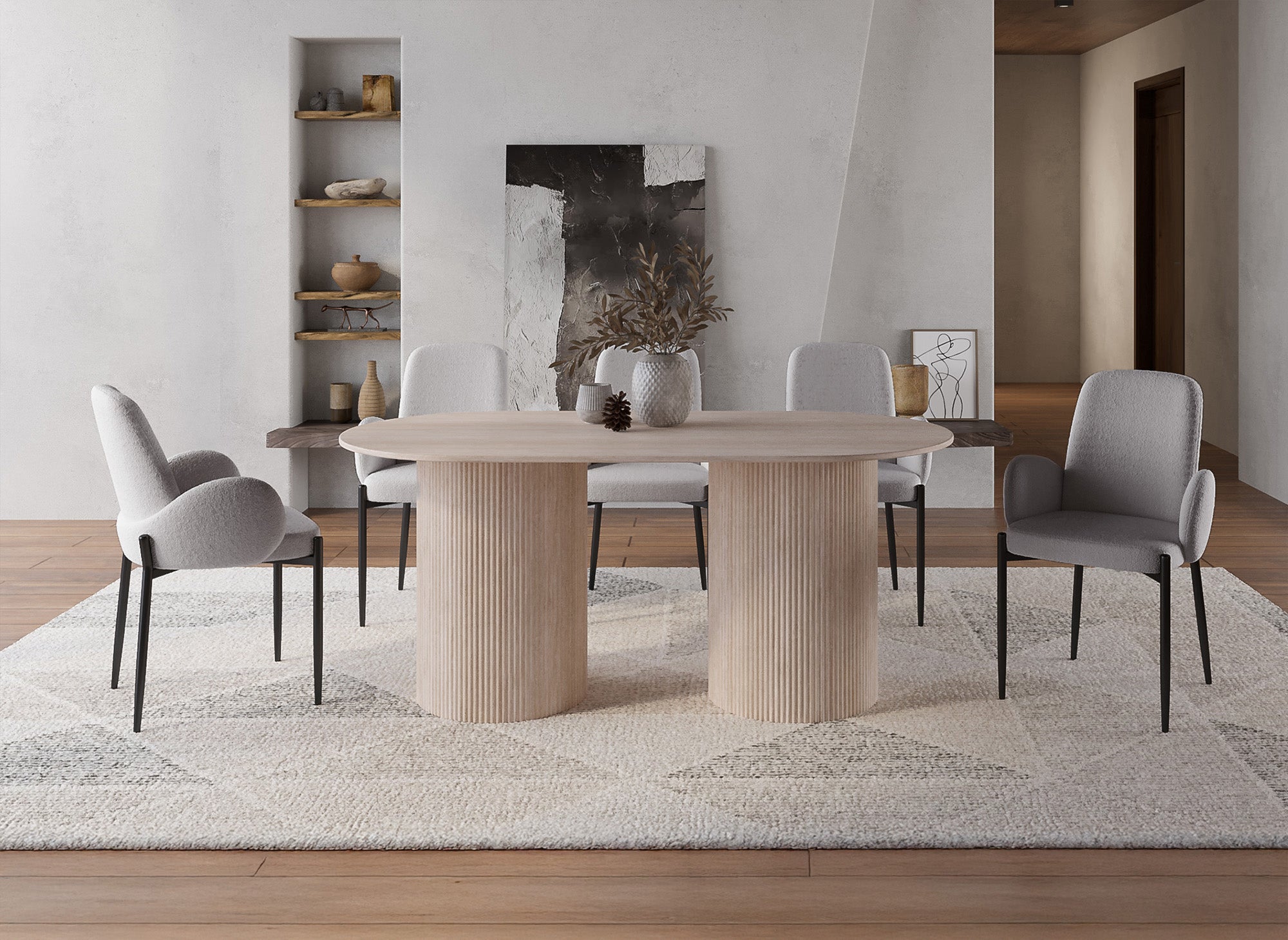 Juego de 2 sillas KAMILIA con efecto piel de oveja gris