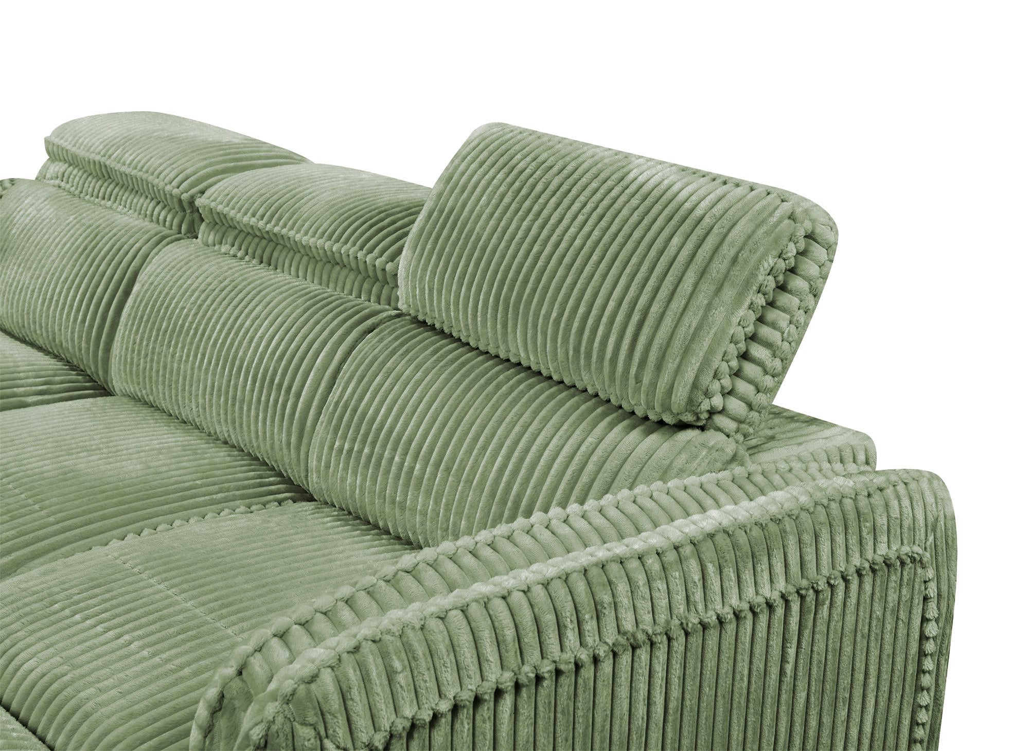 Sofá cama esquinero ISABELLA en pana gruesa verde claro - Esquina izquierda