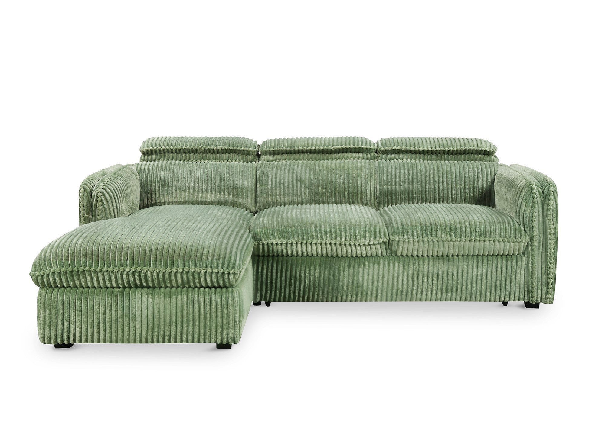Sofá cama esquinero ISABELLA en pana gruesa verde claro - Esquina izquierda