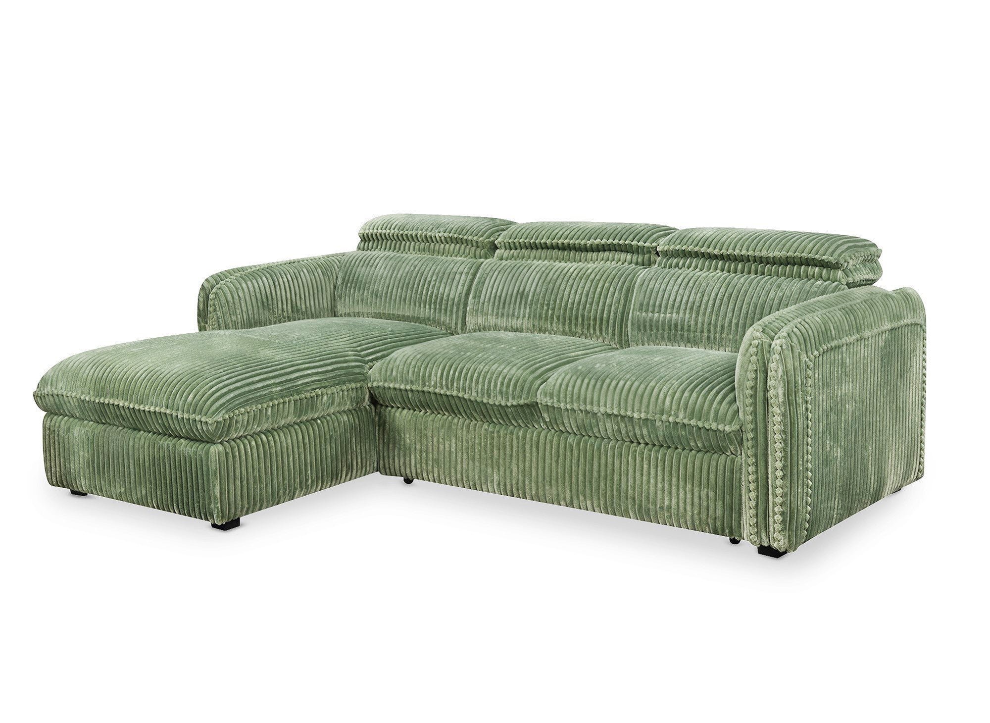 Sofá cama esquinero ISABELLA en pana gruesa verde claro - Esquina izquierda