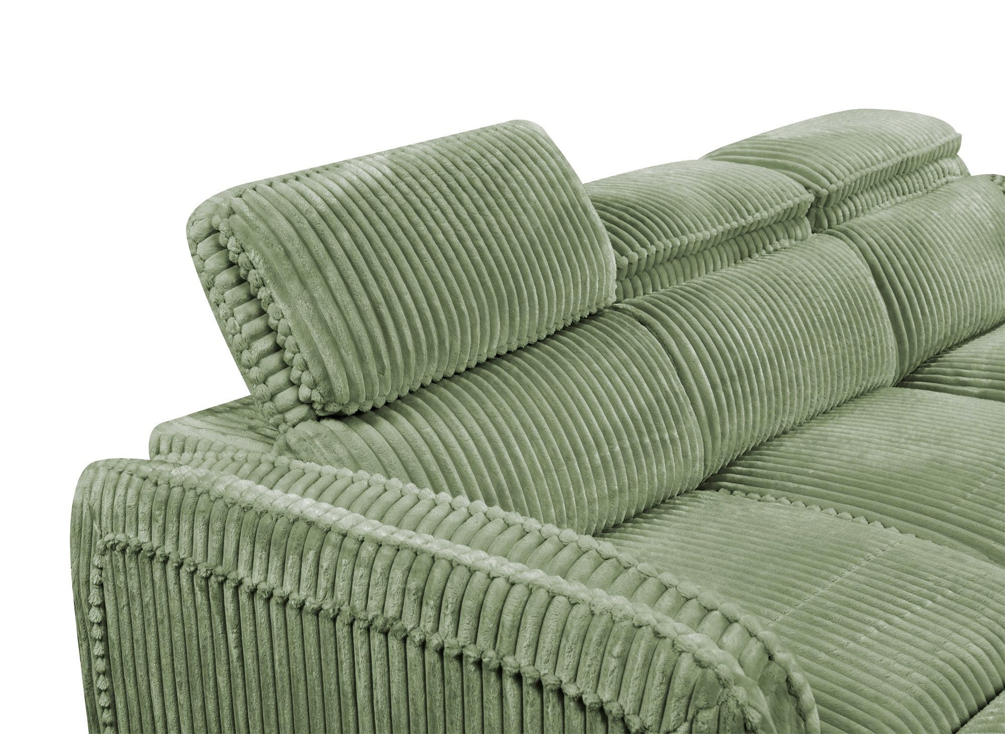 Sofá cama esquinero ISABELLA en pana gruesa verde claro - Esquina derecha