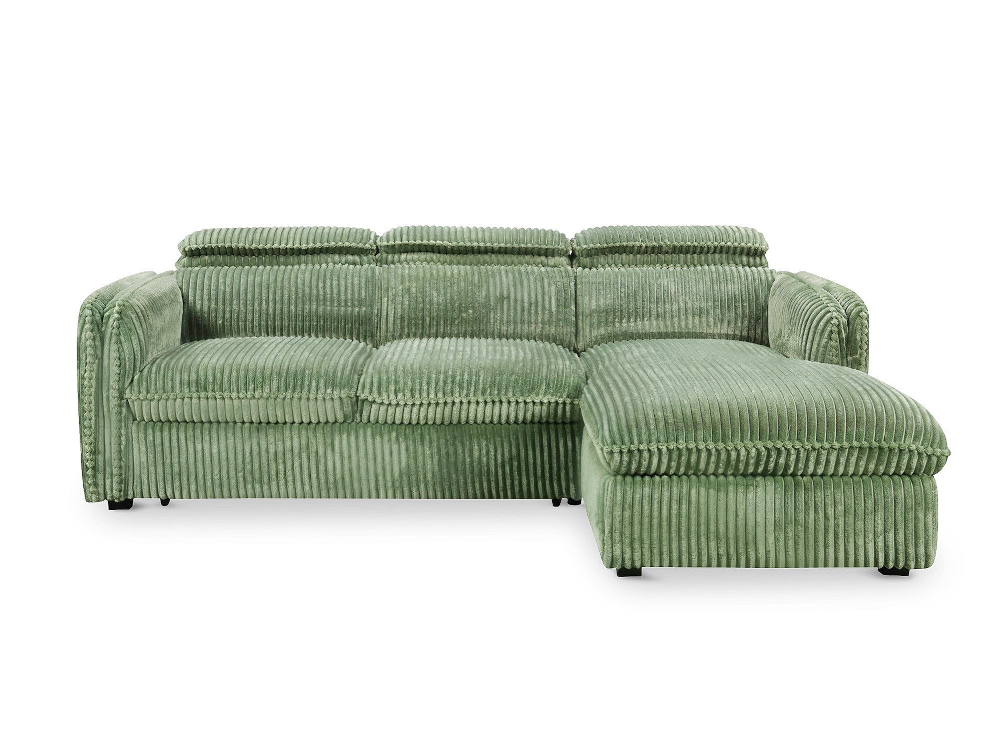 Sofá cama esquinero ISABELLA en pana gruesa verde claro - Esquina derecha