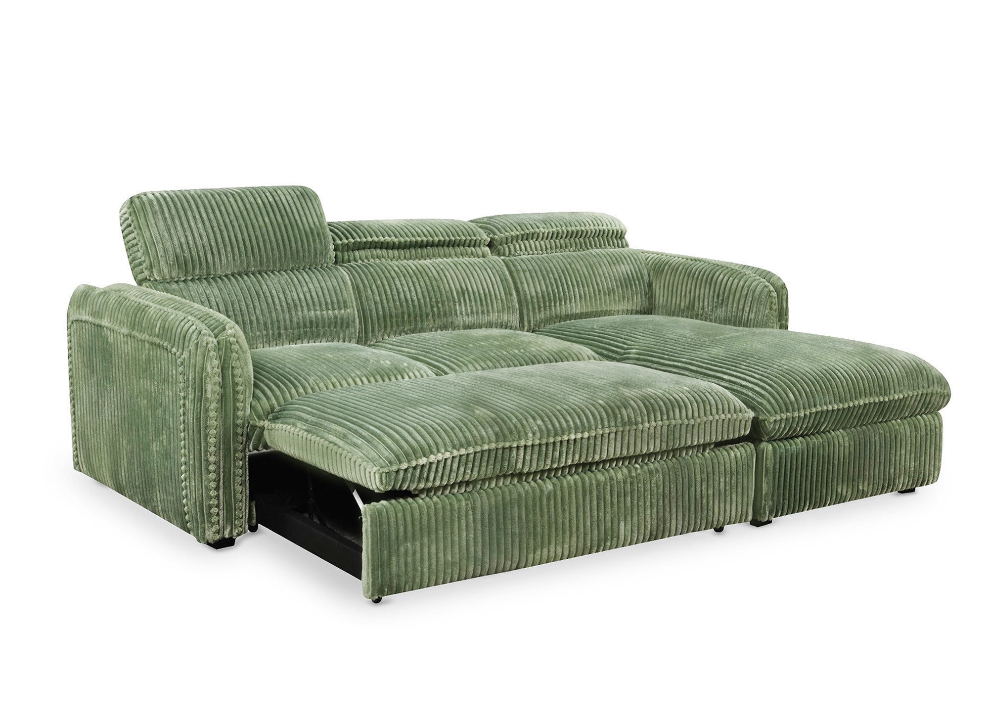 Sofá cama esquinero ISABELLA en pana gruesa verde claro - Esquina derecha