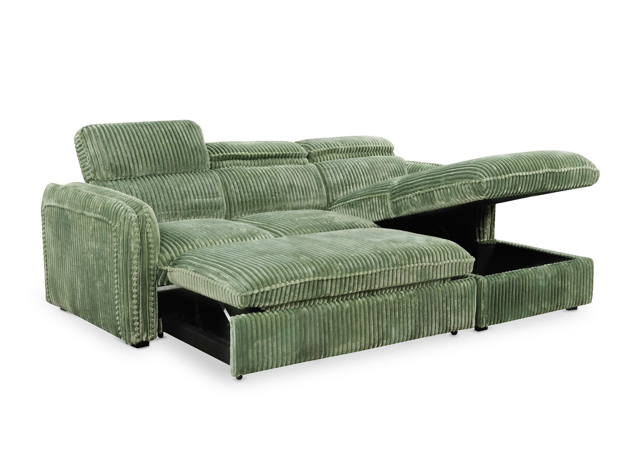 Sofá cama esquinero ISABELLA en pana gruesa verde claro - Esquina derecha