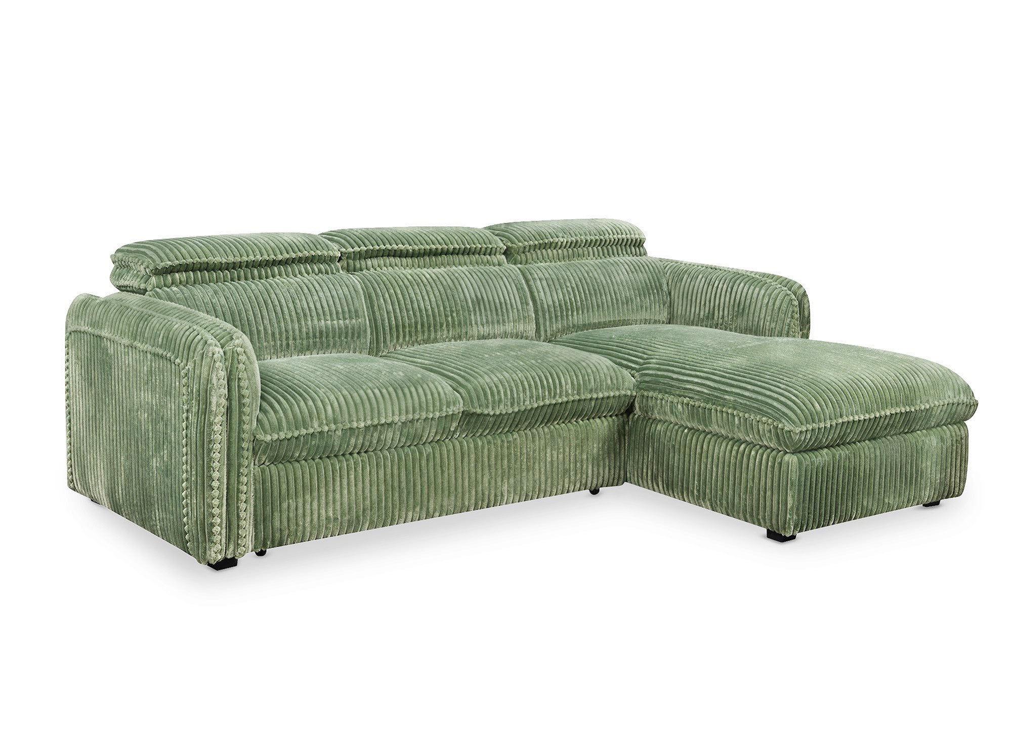 Sofá cama esquinero ISABELLA en pana gruesa verde claro - Esquina derecha