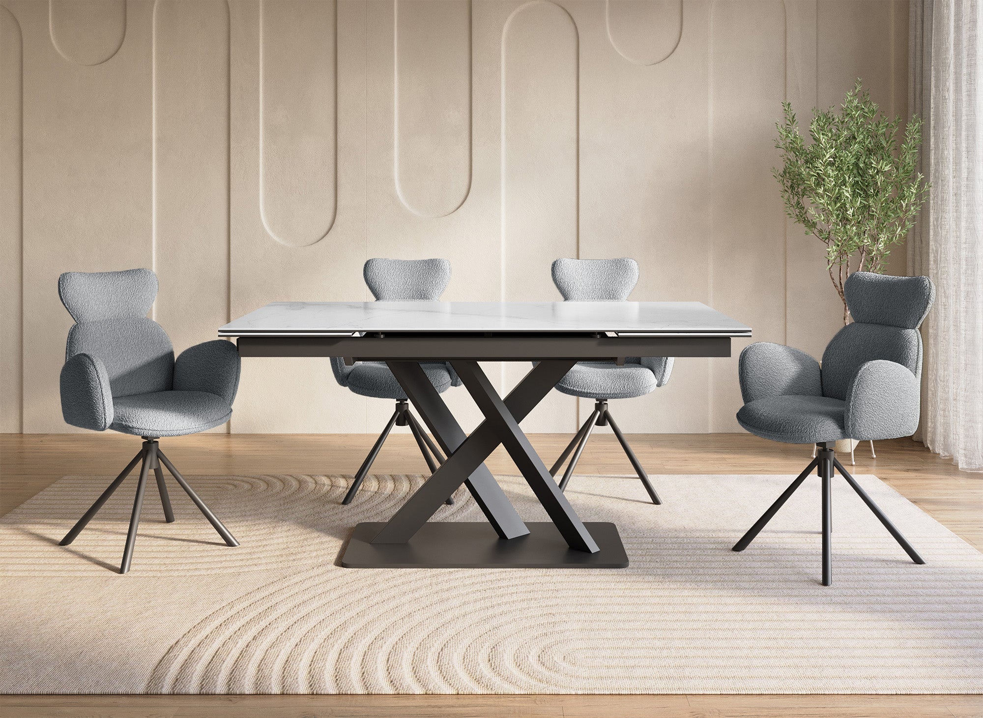 Juego de 2 sillones giratorios MAGY con reposabrazos en tejido gris efecto piel de oveja