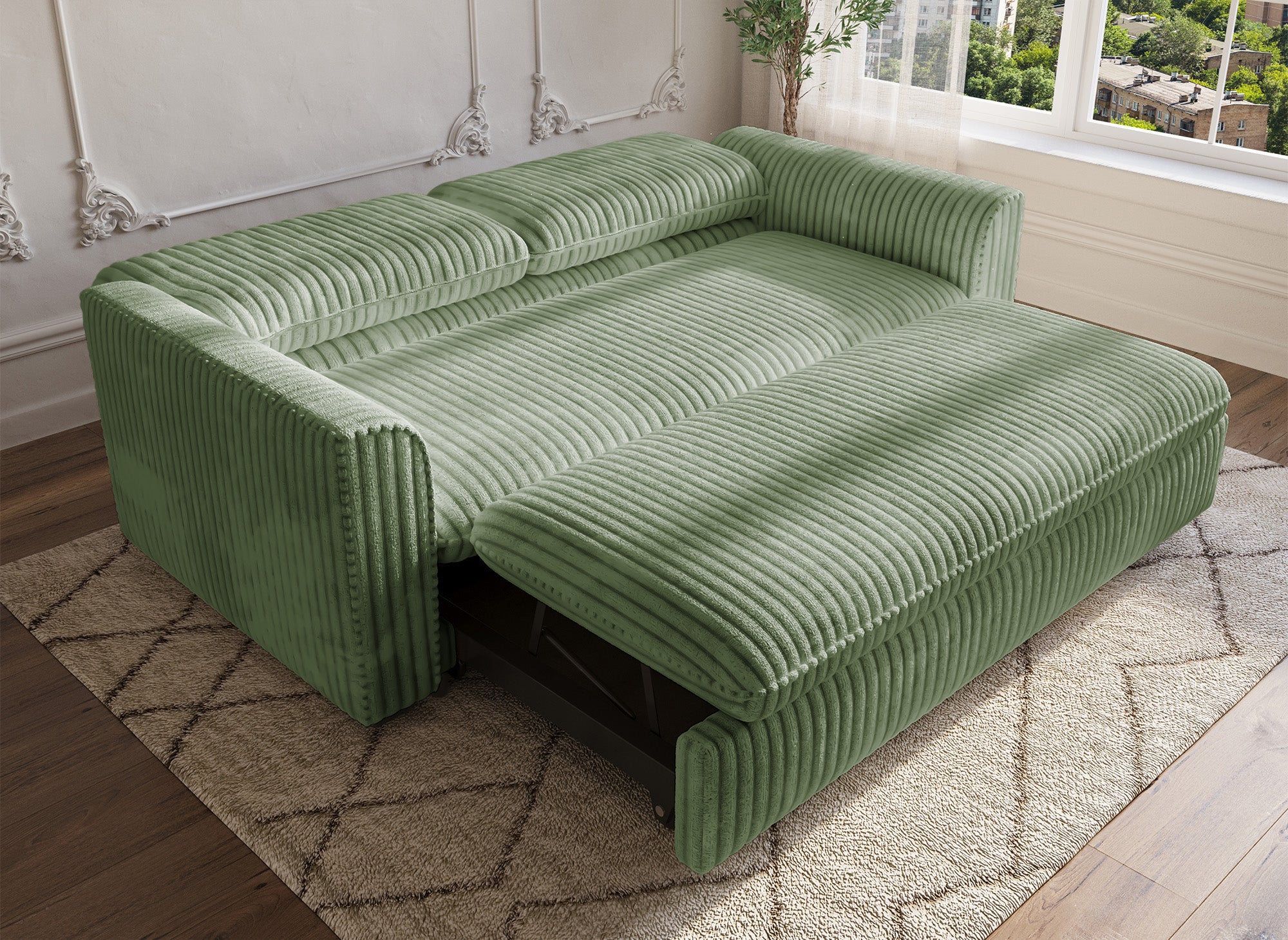 Sofá cama de 3 plazas MAYLIE en pana verde gruesa