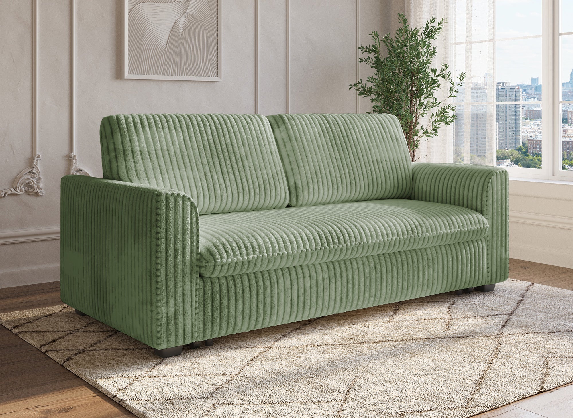 Sofá cama de 3 plazas MAYLIE en pana verde gruesa