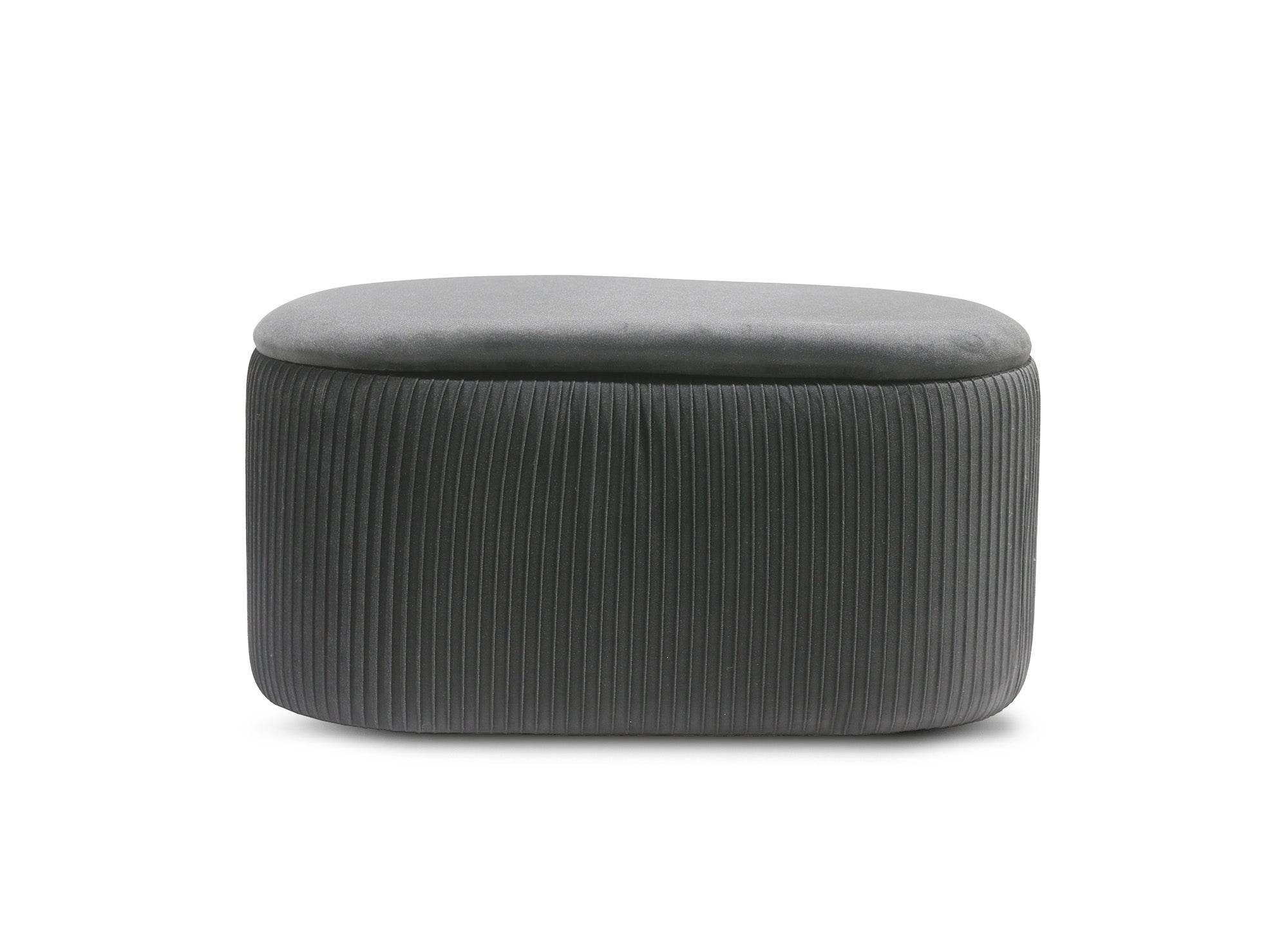 Banco MERY de terciopelo gris con compartimento de almacenamiento