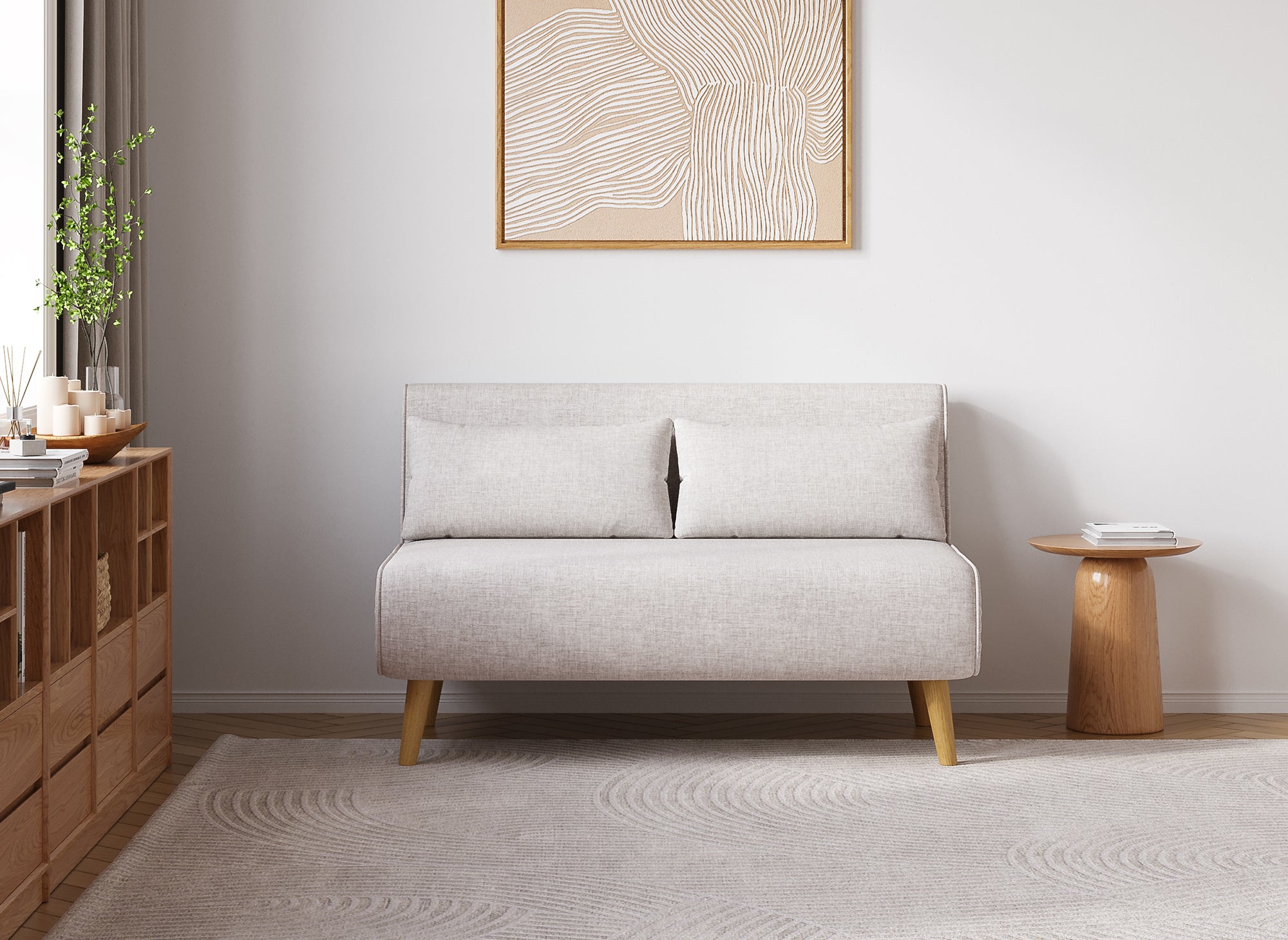 Sofá cama TONKA de 2 plazas en tela beige