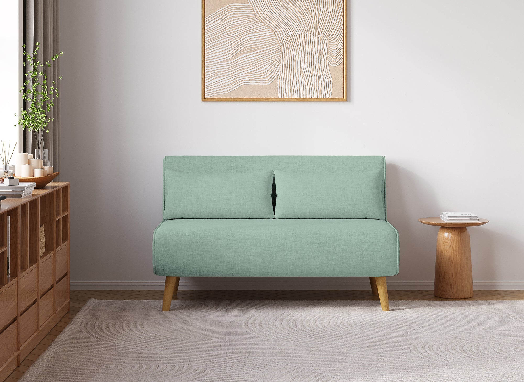 Sofá cama TONKA de 2 plazas en tela verde claro