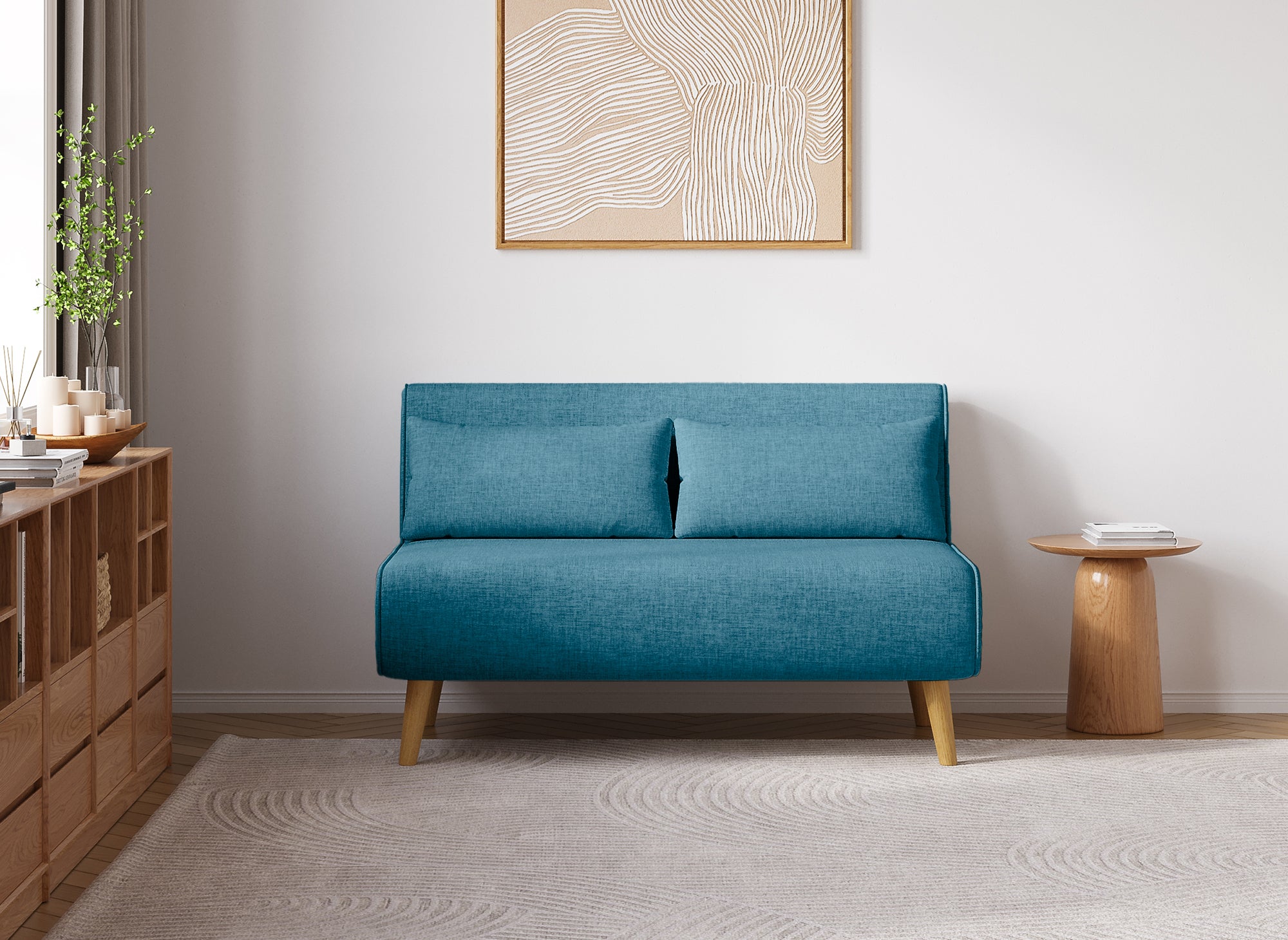 Sofá cama TONKA de 2 plazas en tela azul