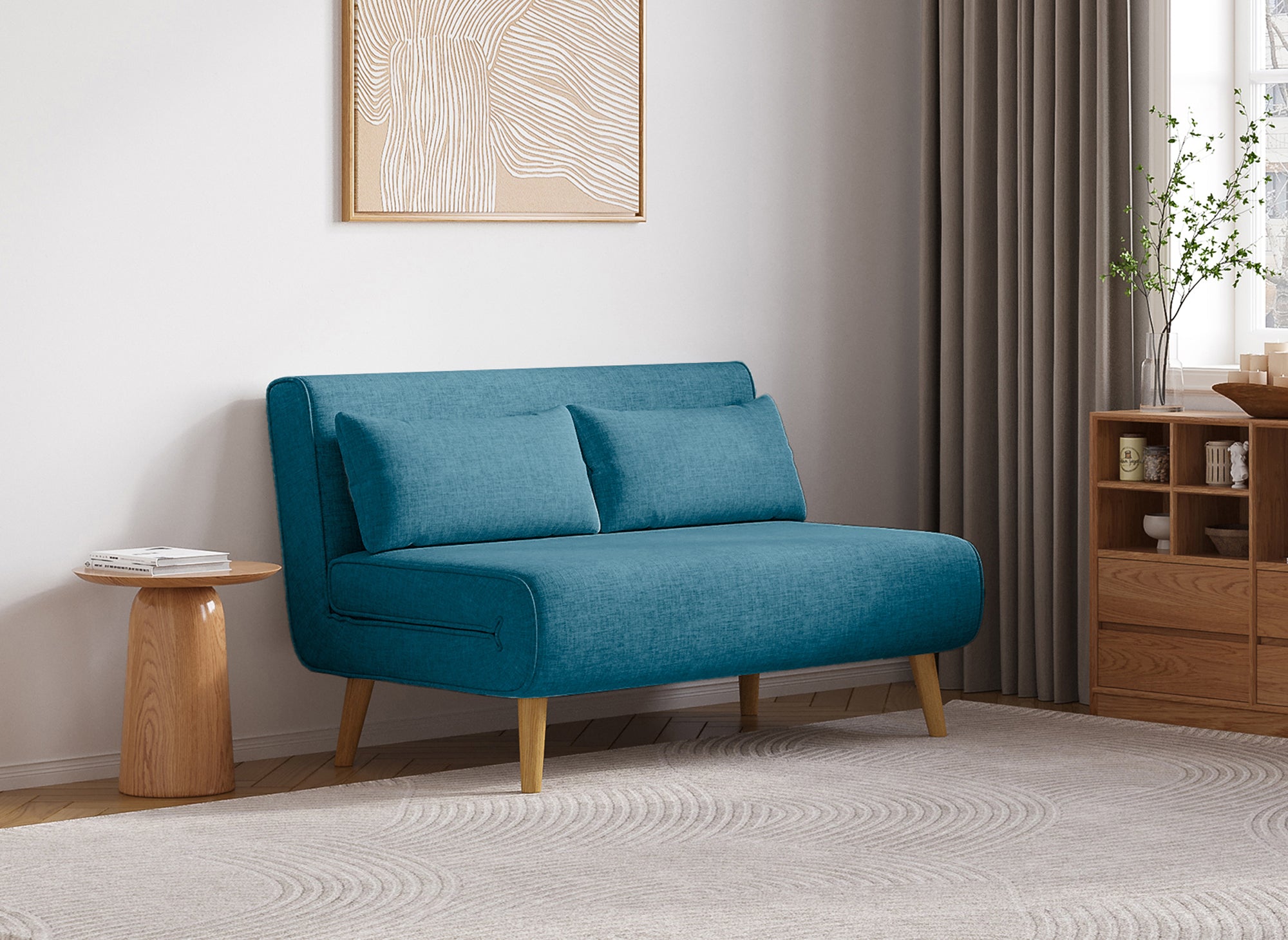 Sofá cama TONKA de 2 plazas en tela azul