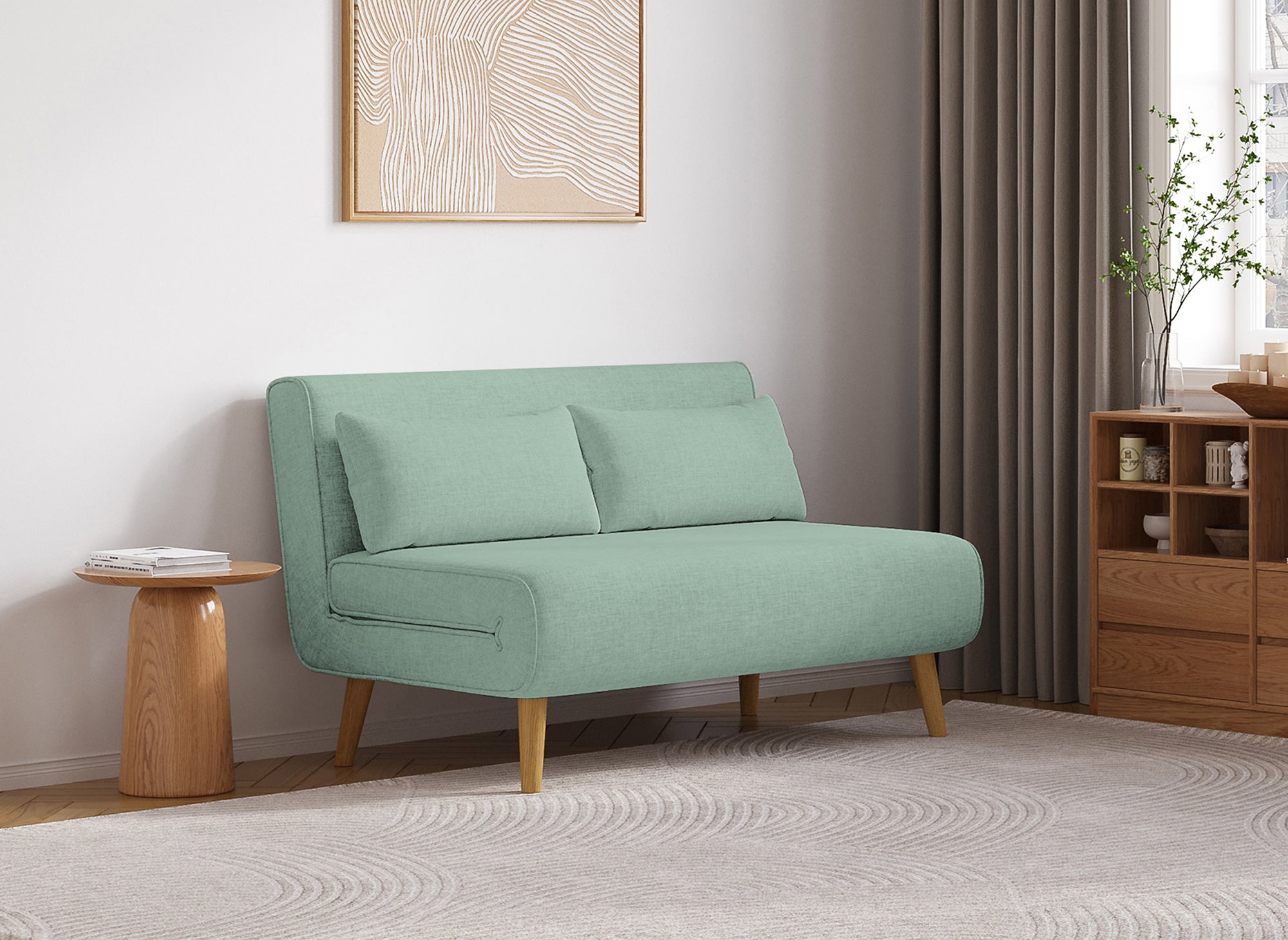 Sofá cama TONKA de 2 plazas en tela verde claro