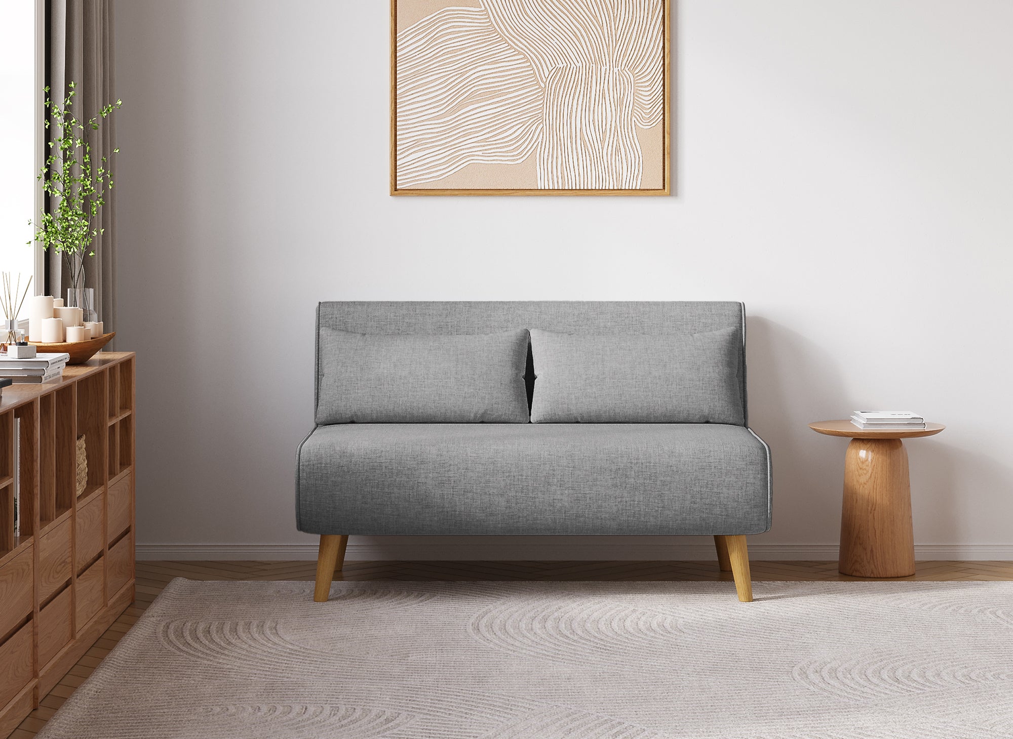 Sofá cama TONKA de 2 plazas en tela gris