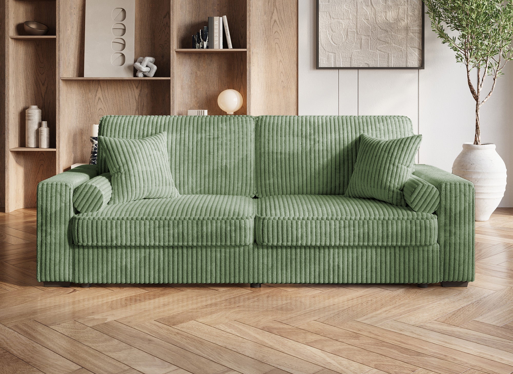 Sofá cama de 3 plazas ALINE en pana verde gruesa