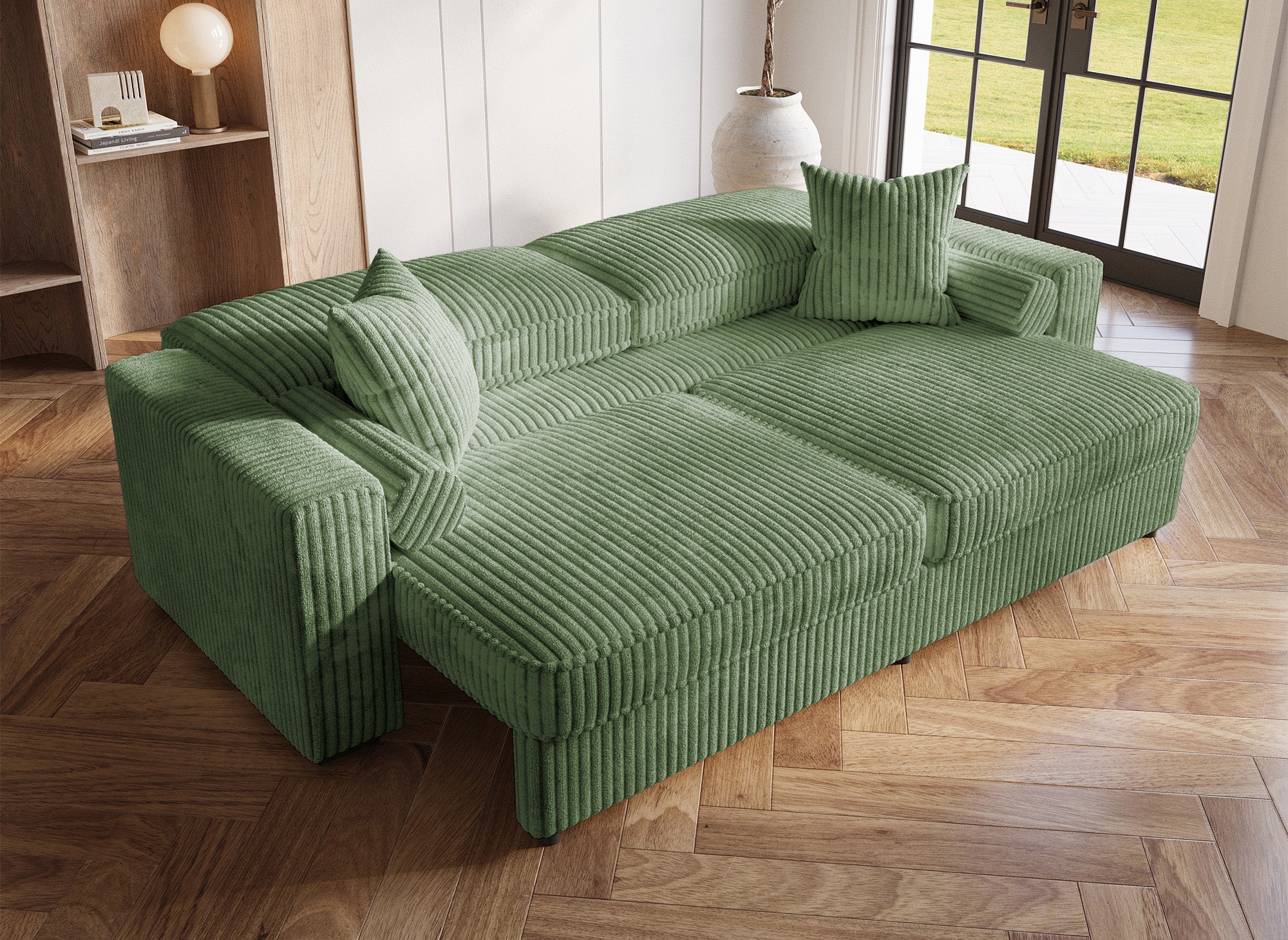 Sofá cama de 3 plazas ALINE en pana verde gruesa