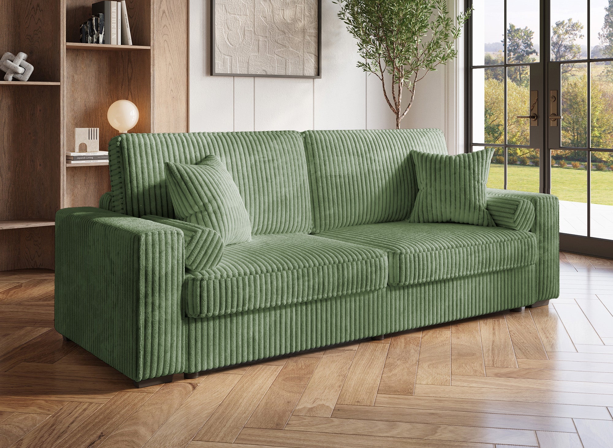 Sofá cama de 3 plazas ALINE en pana verde gruesa