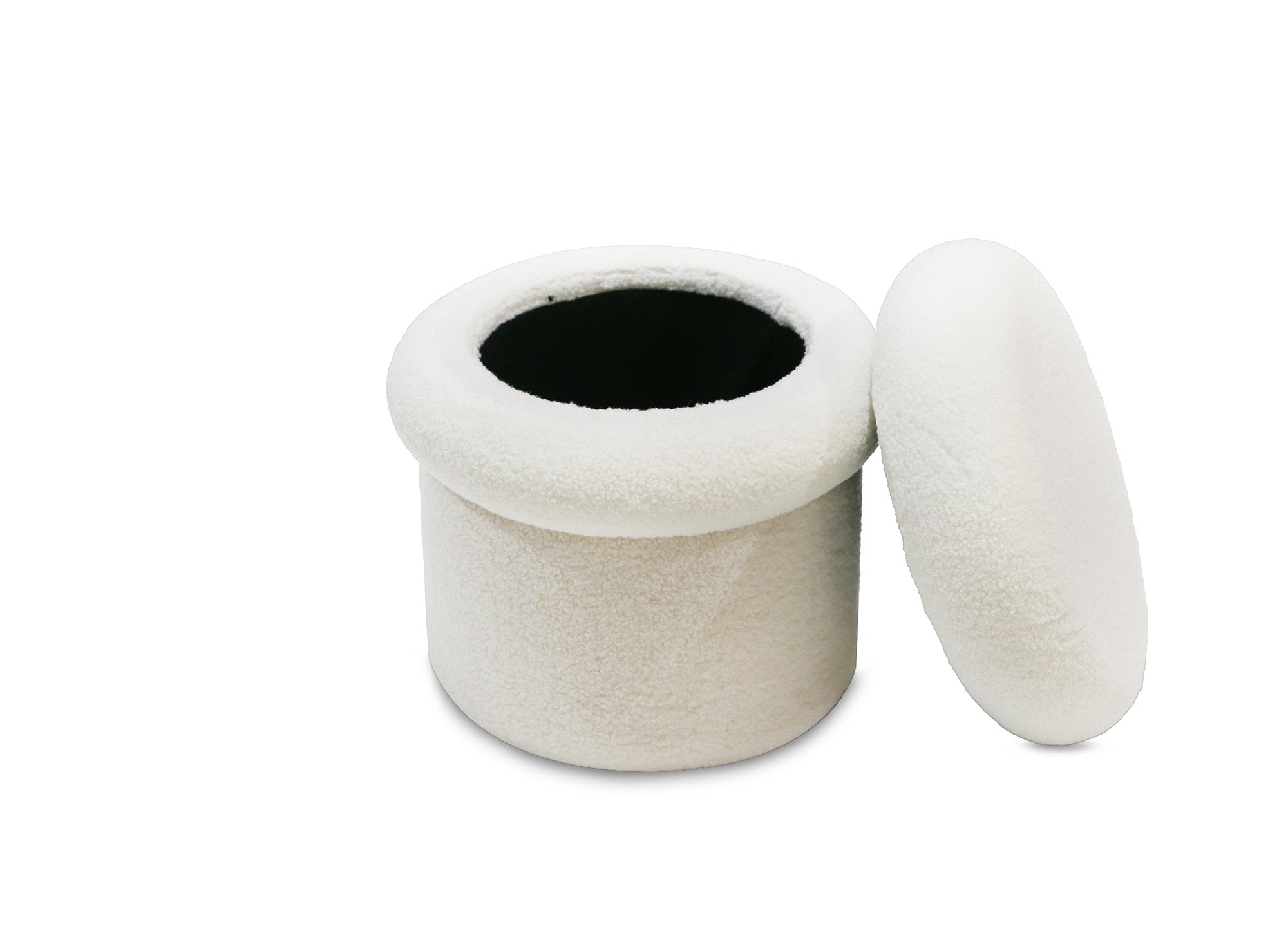 Puf con almacenaje SHERA de tela bouclé crudo