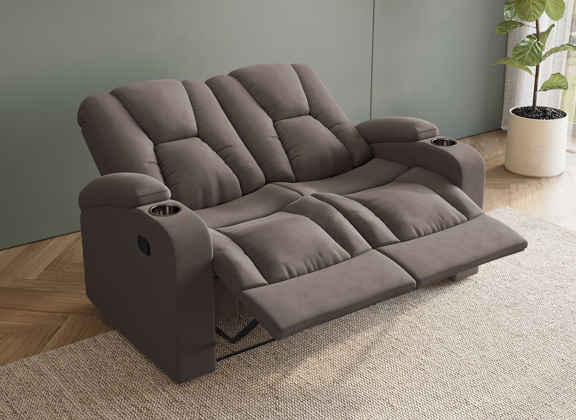 Sofá reclinable de 2 plazas CLARENCE en tejido de microfibra marrón