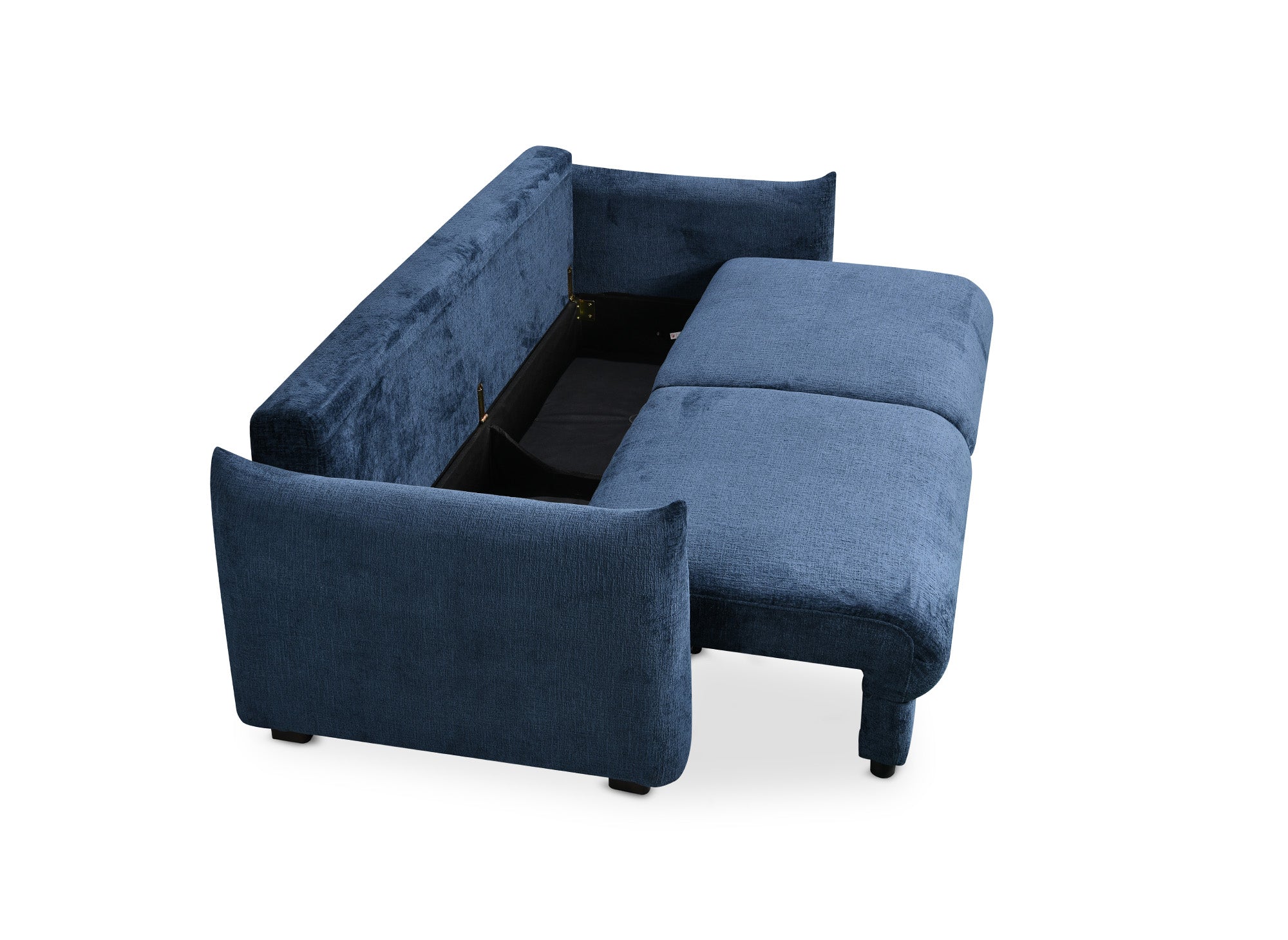 Sofá cama de 3 plazas COLBY con almacenaje en terciopelo azul jaspeado