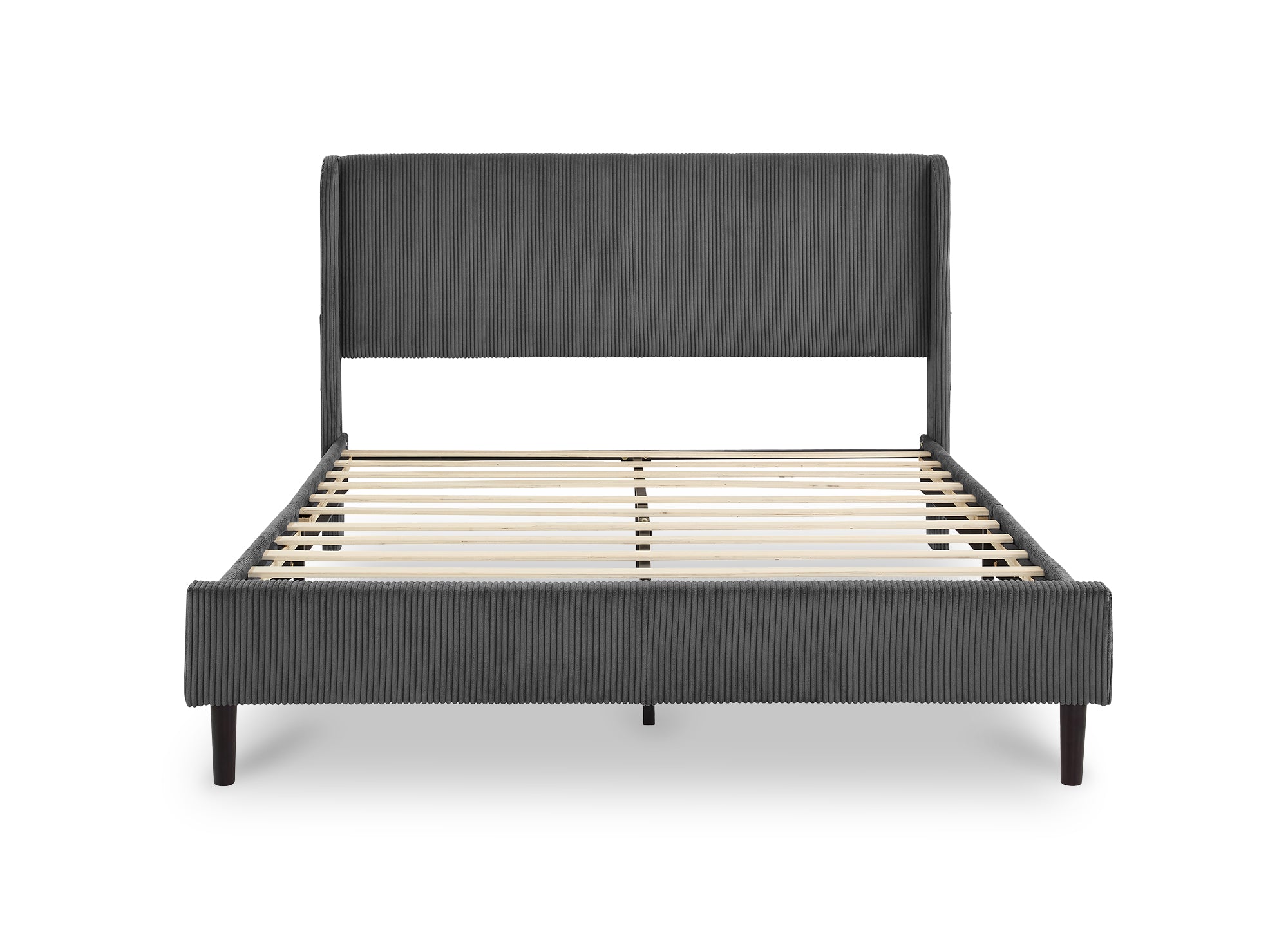 Cama doble LEVY de pana gruesa gris oscuro, 160x200 cm