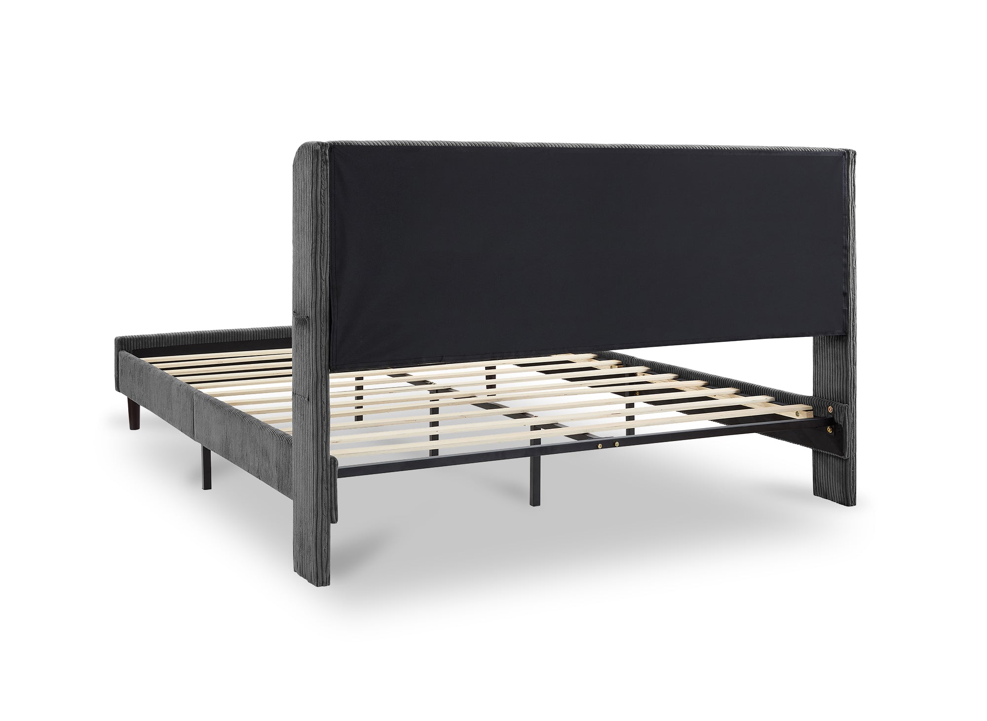 Cama doble LEVY de pana gruesa gris oscuro, 140x190 cm