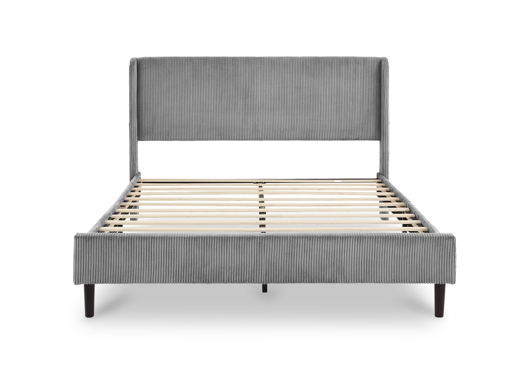 Cama doble LEVY en pana gruesa gris claro de 160x200 cm