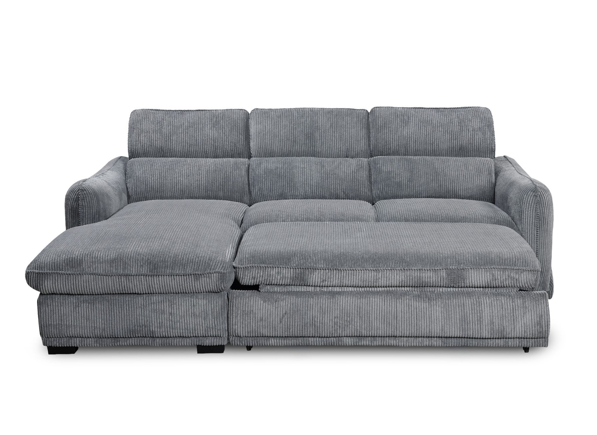 Sofá cama esquinero izquierdo PETUNIA con almacenaje en pana gris gruesa - Esquinero izquierdo