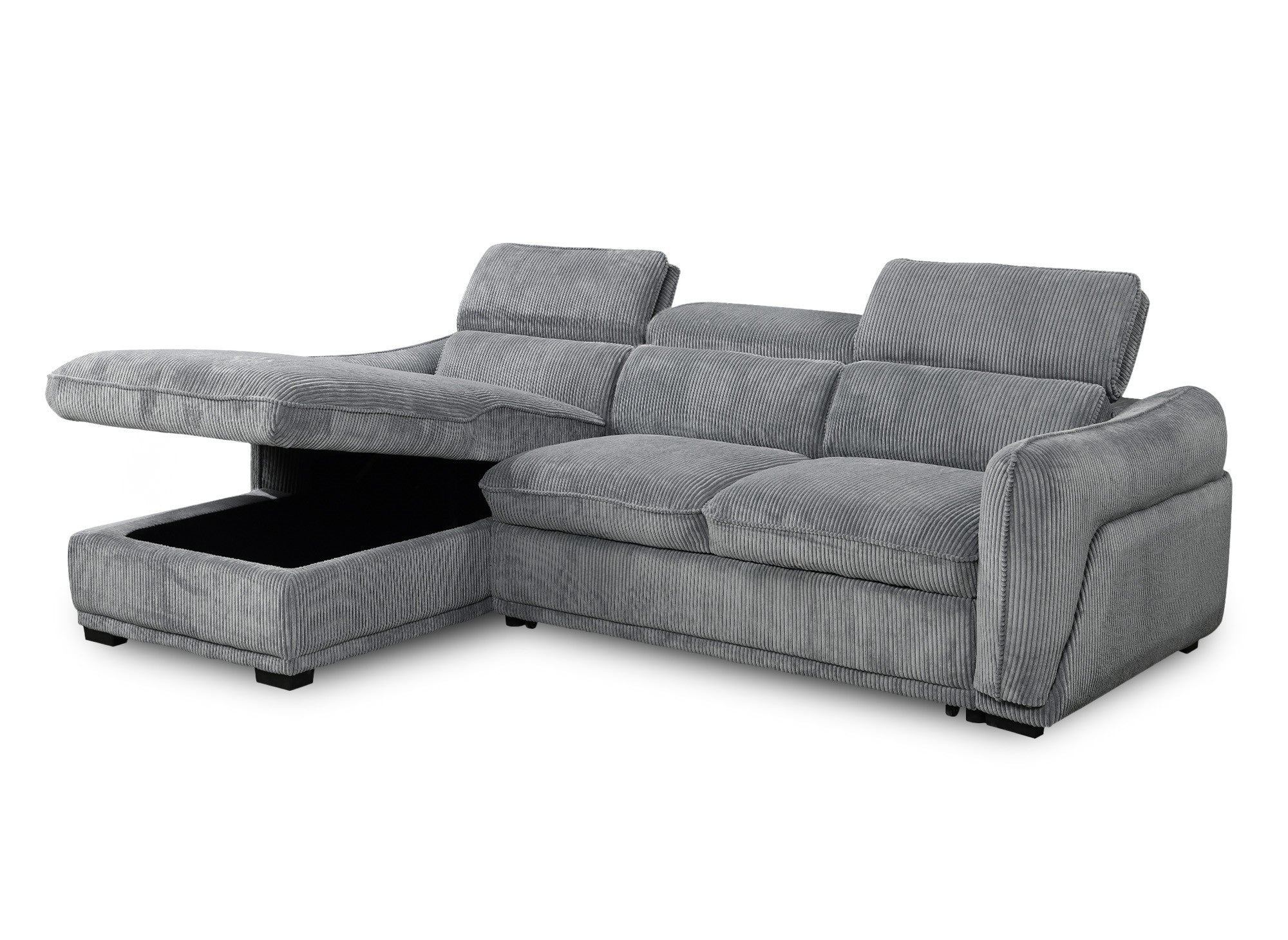 Sofá cama esquinero PETUNIA con almacenaje en pana gruesa gris - Esquina izquierda