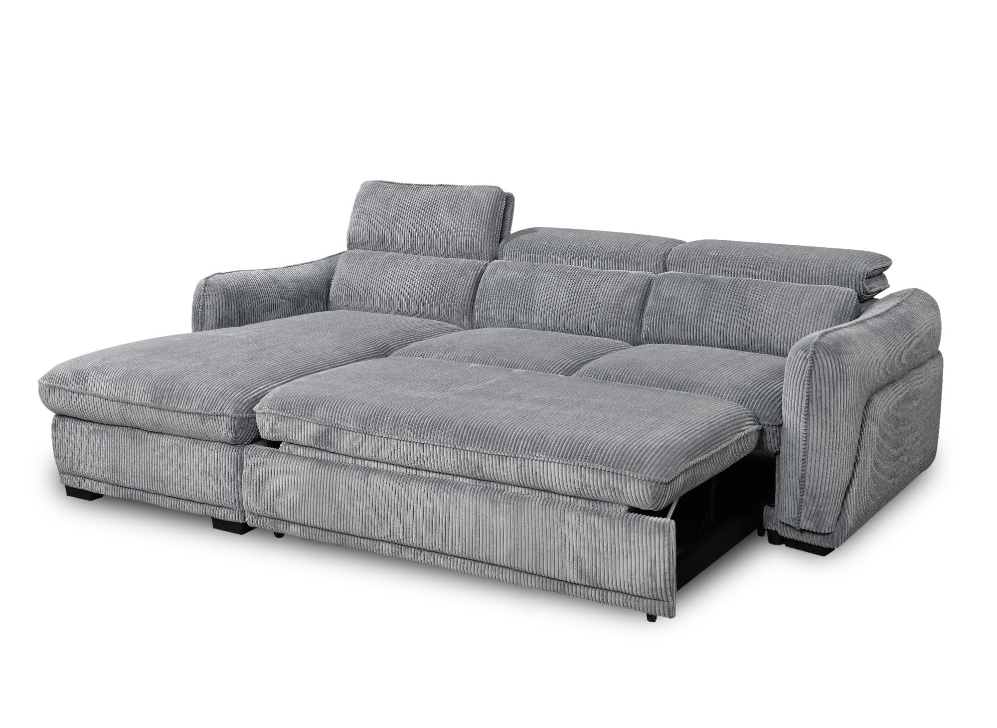Sofá cama esquinero PETUNIA con almacenaje en pana gruesa gris - Esquina izquierda