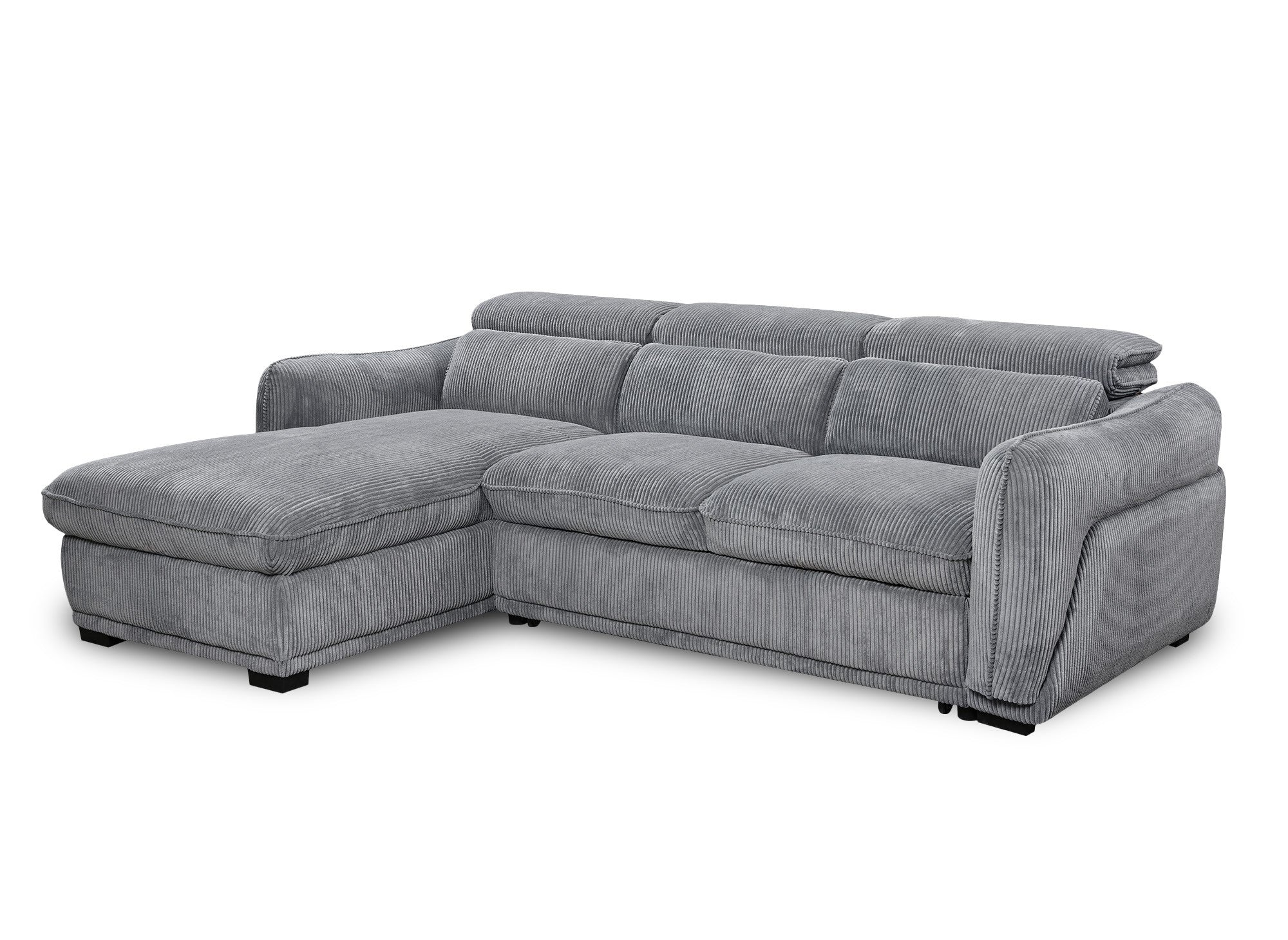 Sofá cama esquinero PETUNIA con almacenaje en pana gruesa gris - Esquina izquierda