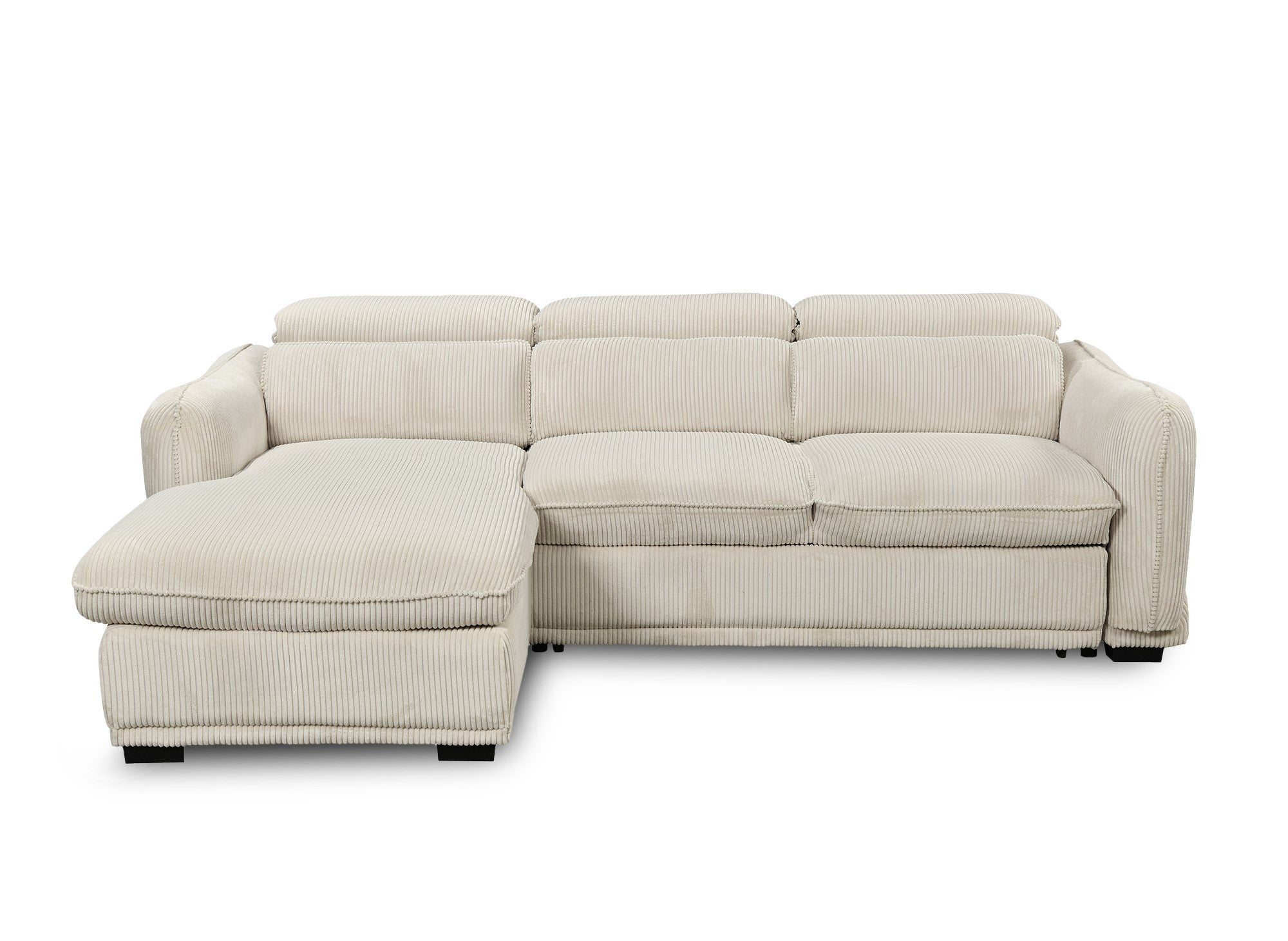 Sofá cama esquinero izquierdo PETUNIA con almacenaje en pana gruesa beige - Esquinero izquierdo