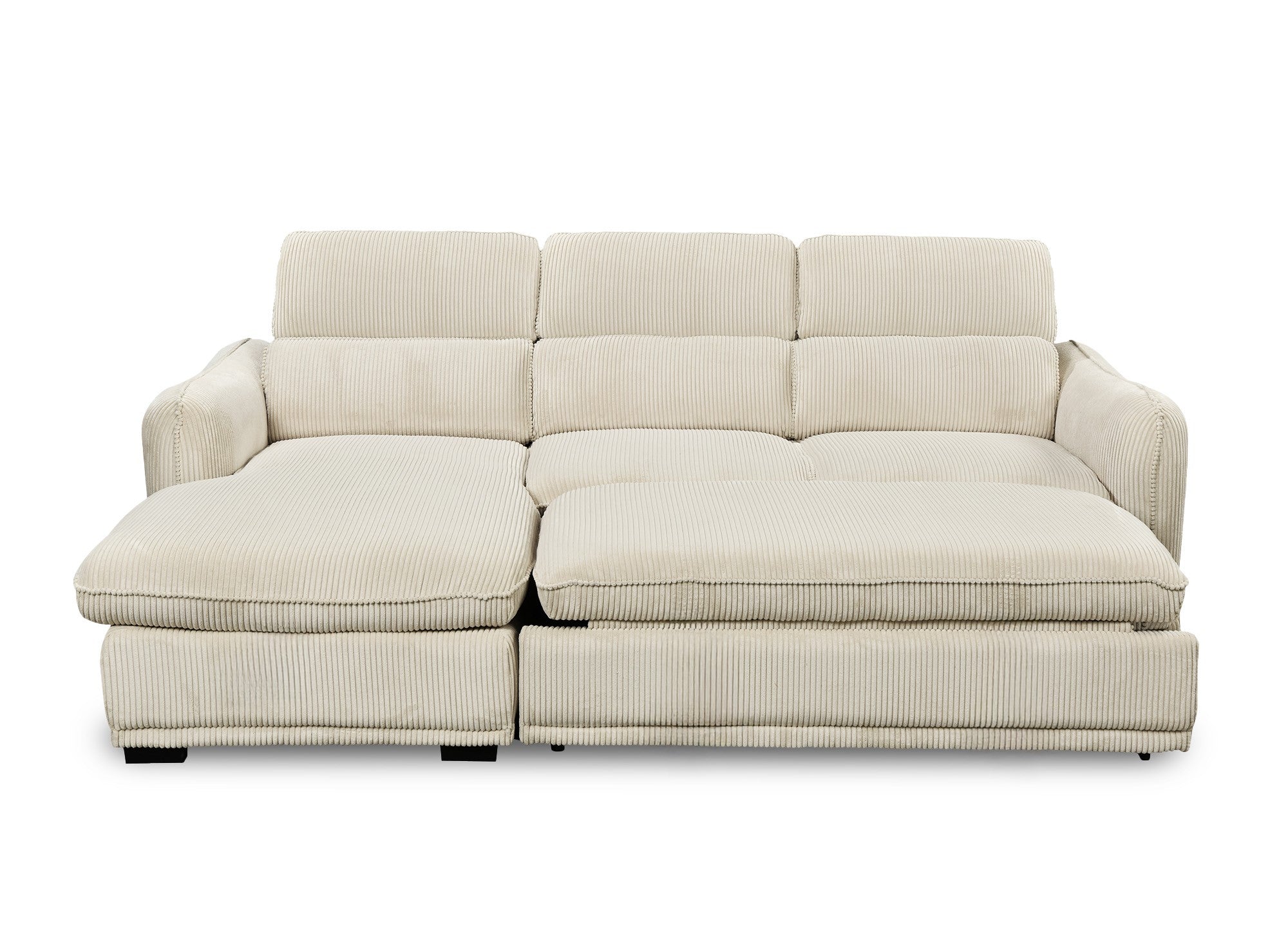 Sofá cama esquinero izquierdo PETUNIA con almacenaje en pana gruesa beige - Esquinero izquierdo