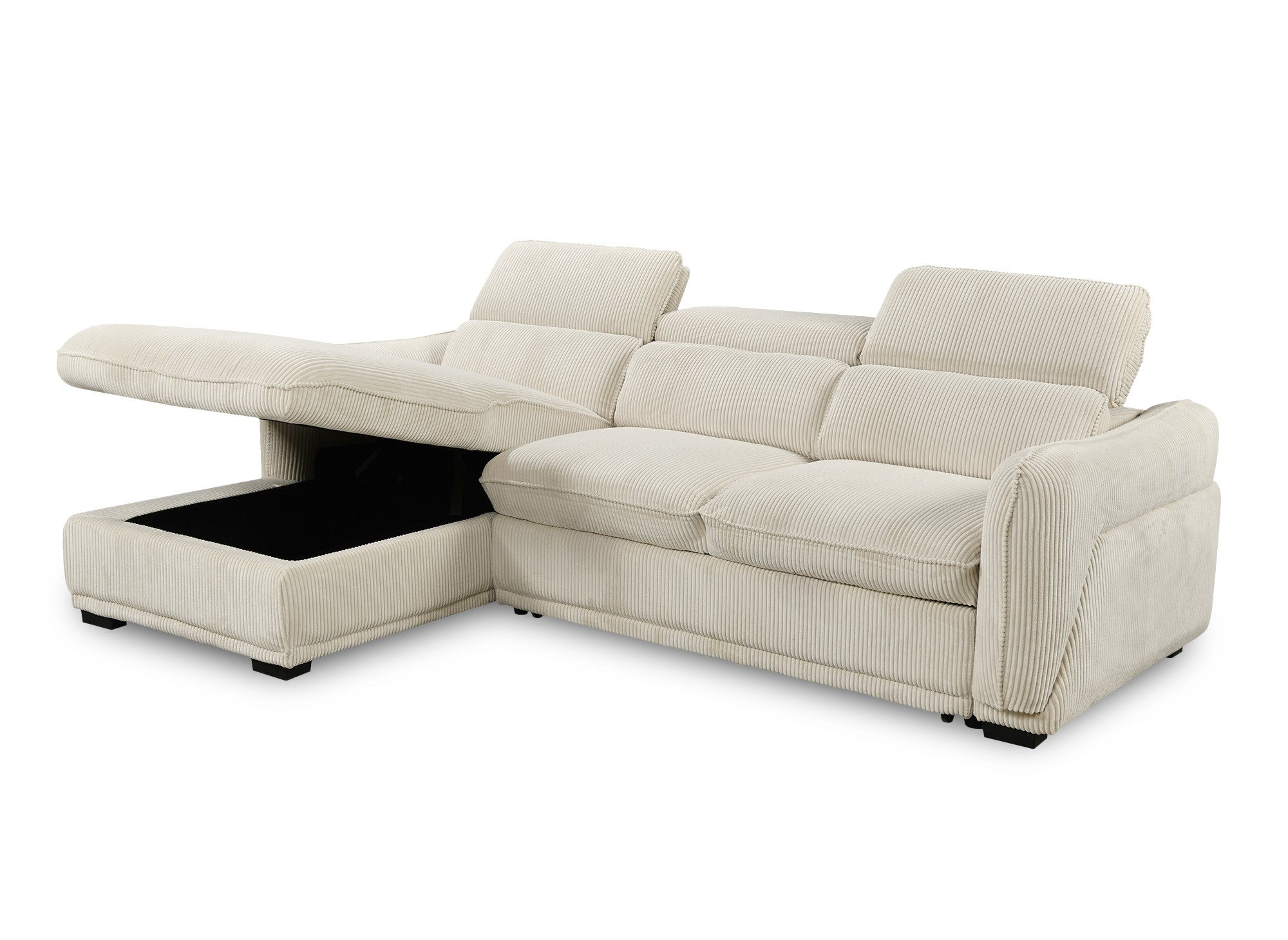 Sofá cama esquinero PETUNIA con almacenaje en pana gruesa beige - Esquina izquierda