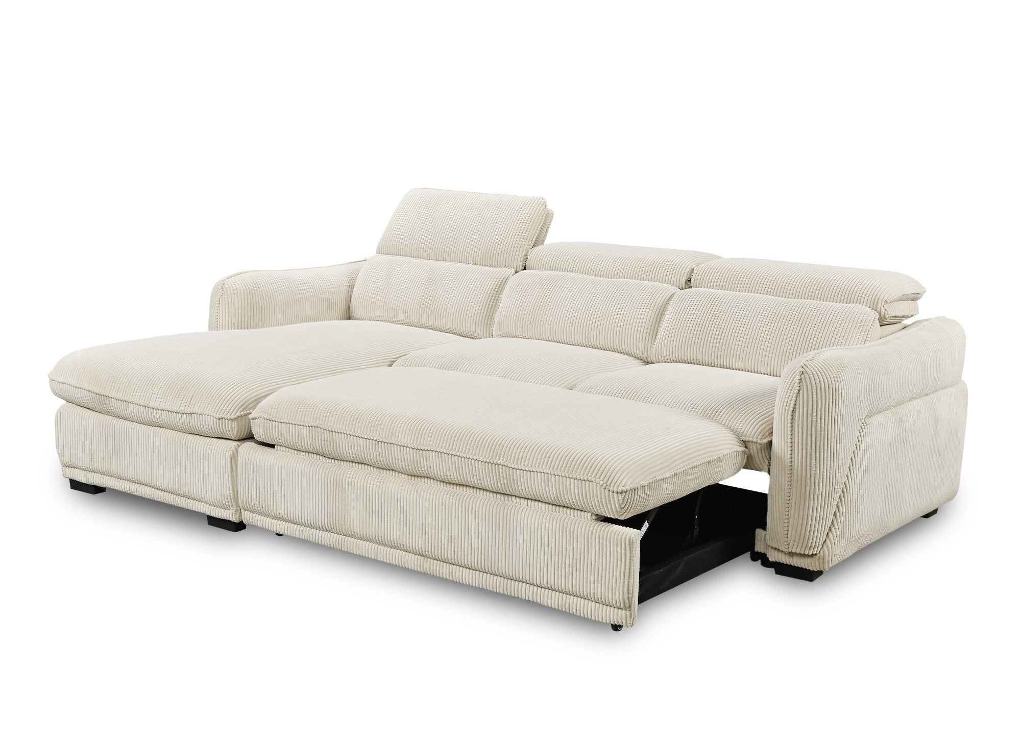 Sofá cama esquinero izquierdo PETUNIA con almacenaje en pana gruesa beige - Esquinero izquierdo