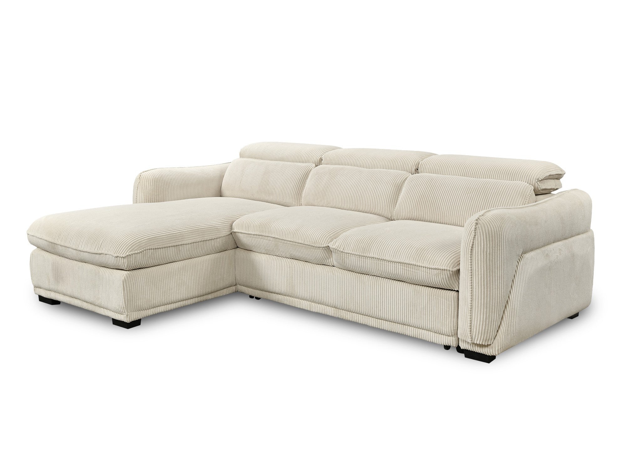 Sofá cama esquinero izquierdo PETUNIA con almacenaje en pana gruesa beige - Esquinero izquierdo