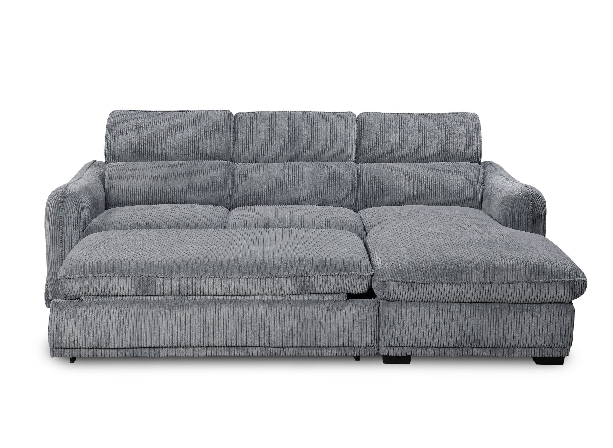 Sofá cama esquinero PETUNIA con almacenaje en pana gris gruesa - Esquina derecha
